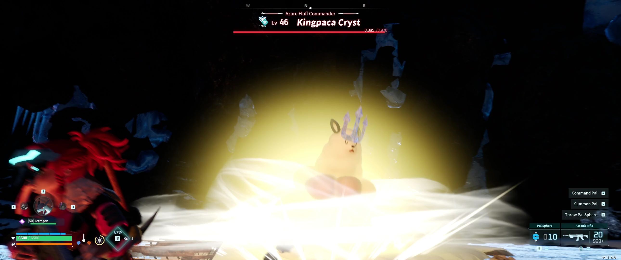 A picture of Palworld showing Alpha Boss Ice Kingpaca landing after using Kingly Slam.