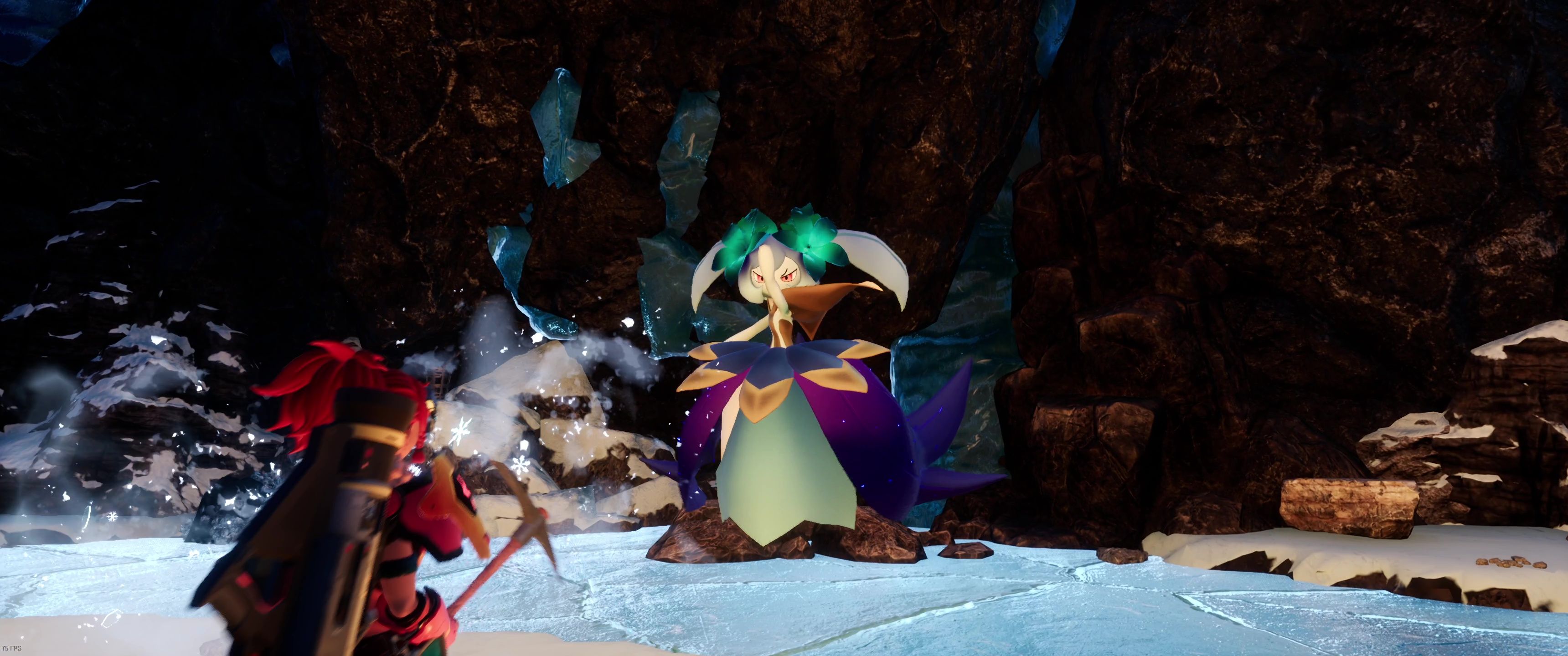 A picture of Palworld showing Alpha Boss Lyleen Noct attacking the player.