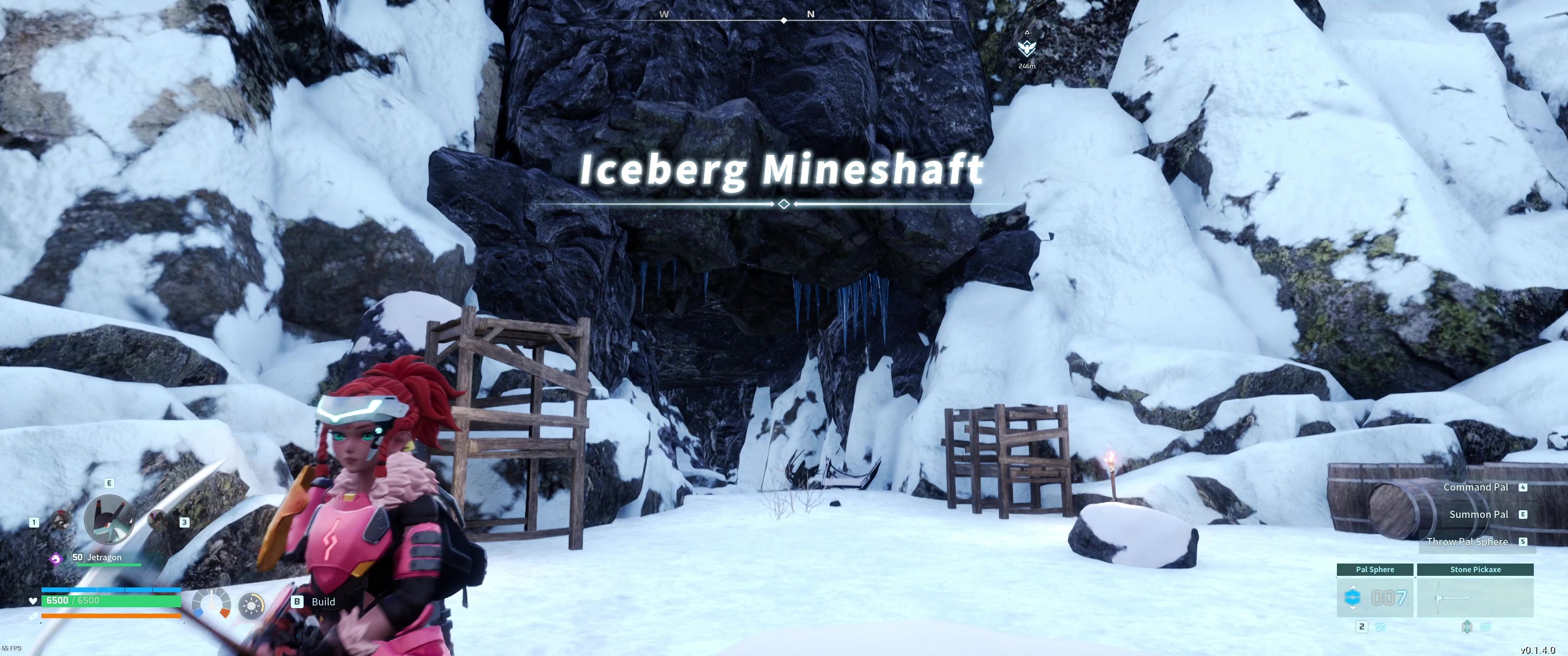 A picture of Palworld showing Alpha Boss Lyleen Noct's Iceberg Mineshaft.