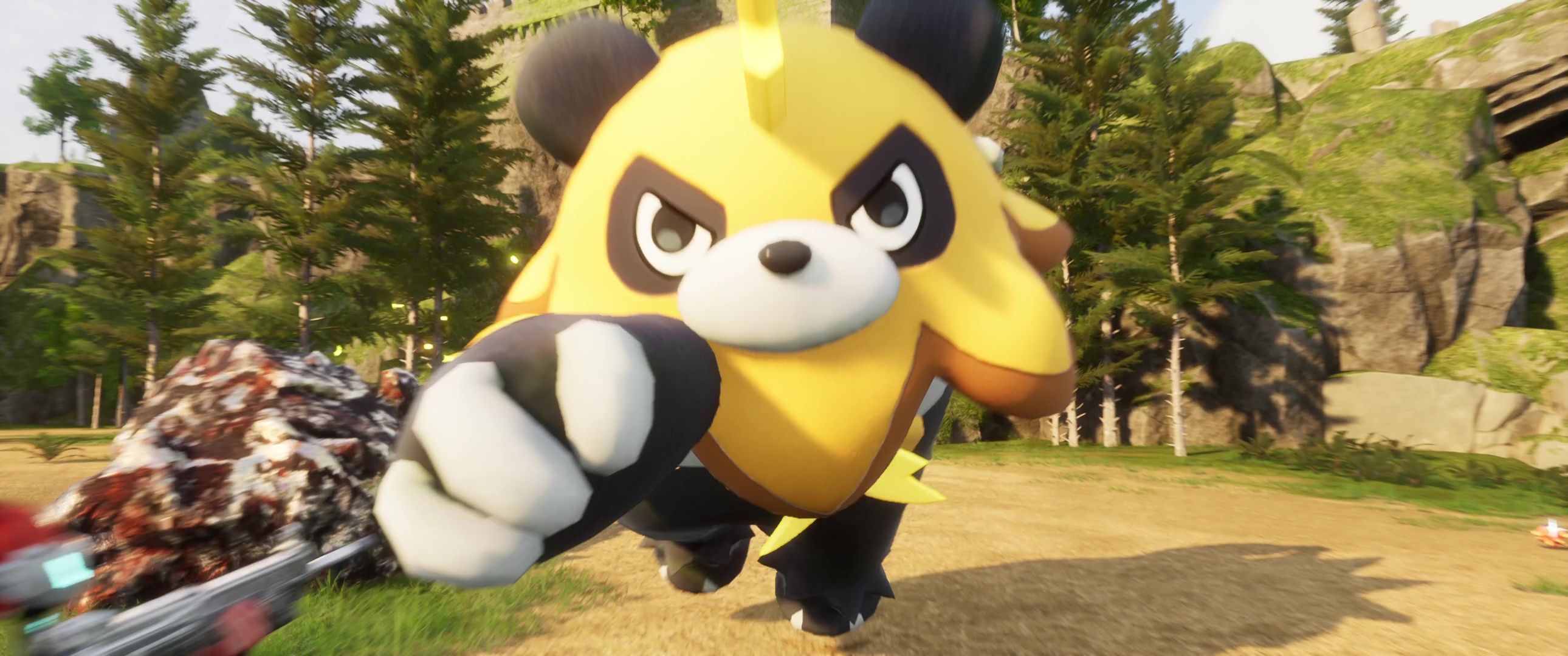 A picture of Palworld showing Alpha Boss Mossanda Lux attacking the player.