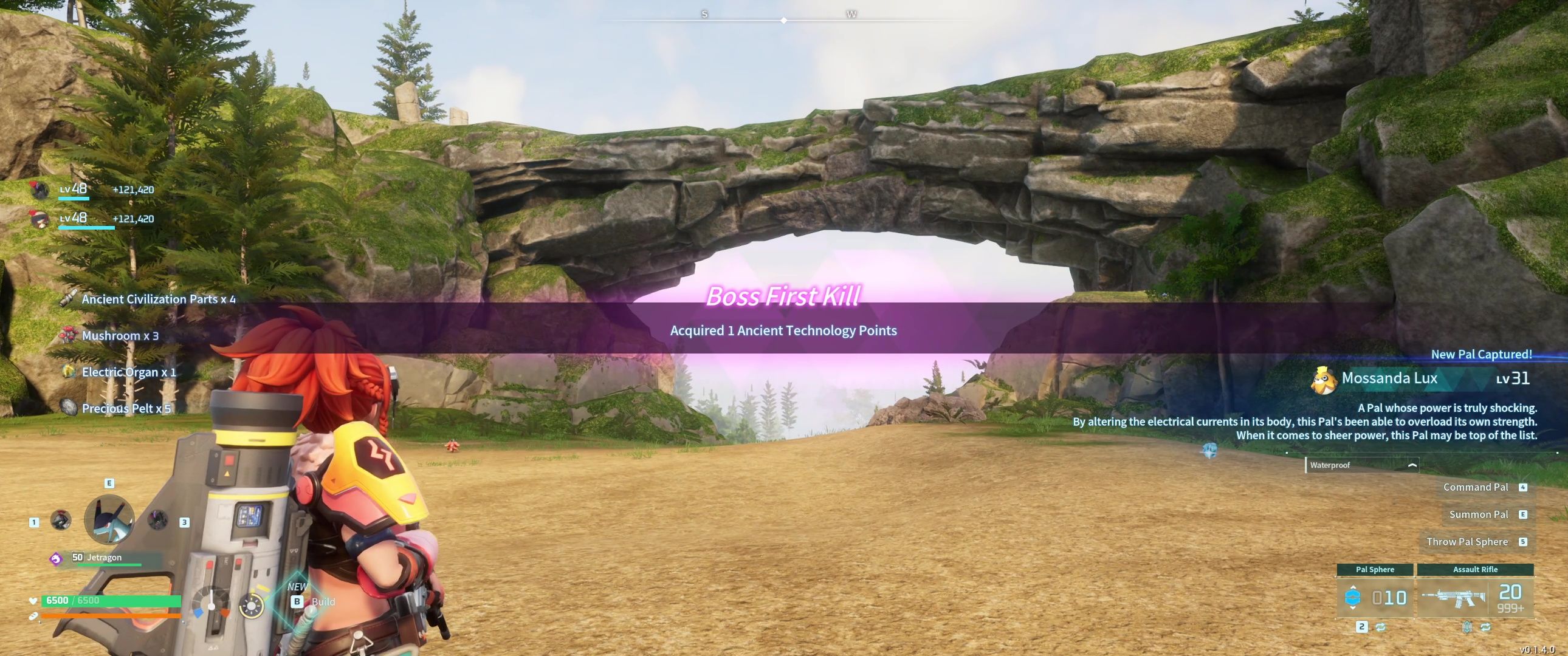 A picture of Palworld showing Alpha Boss Mossanda Lux's rewards.