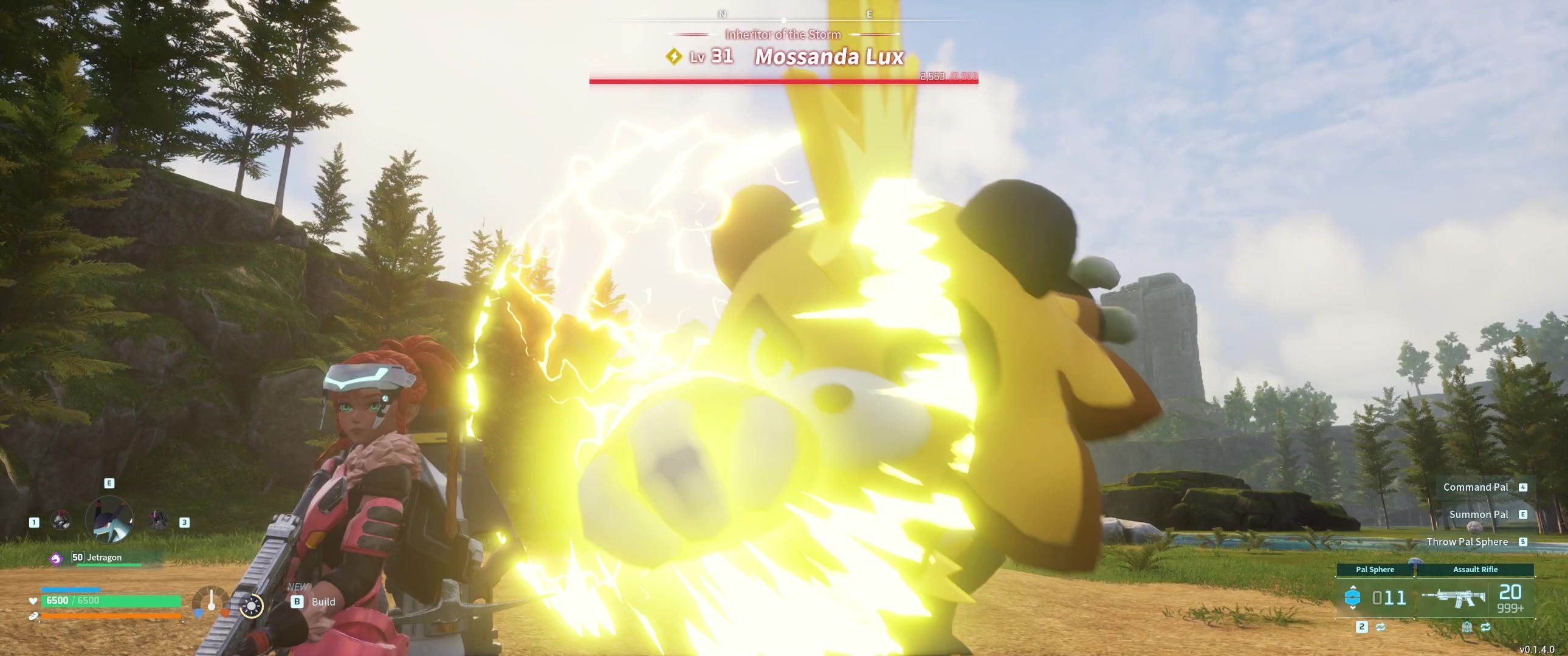 A picture of Palworld showing Alpha Boss Mossanda Lux using Blast Punch.