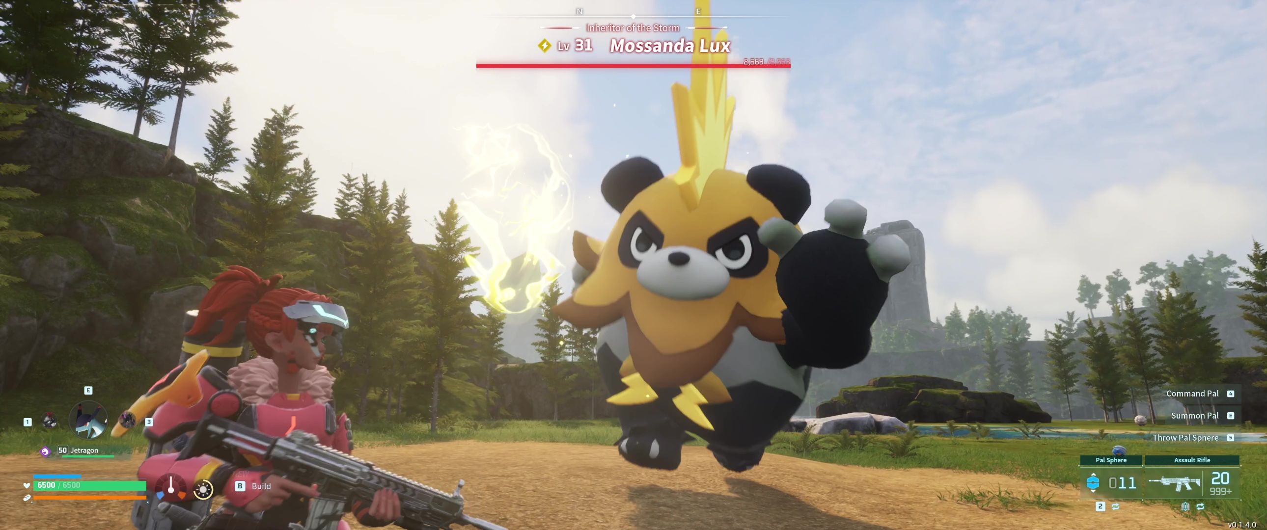 A picture of Palworld showing Alpha Boss Mossanda Lux winding up Blast Punch.
