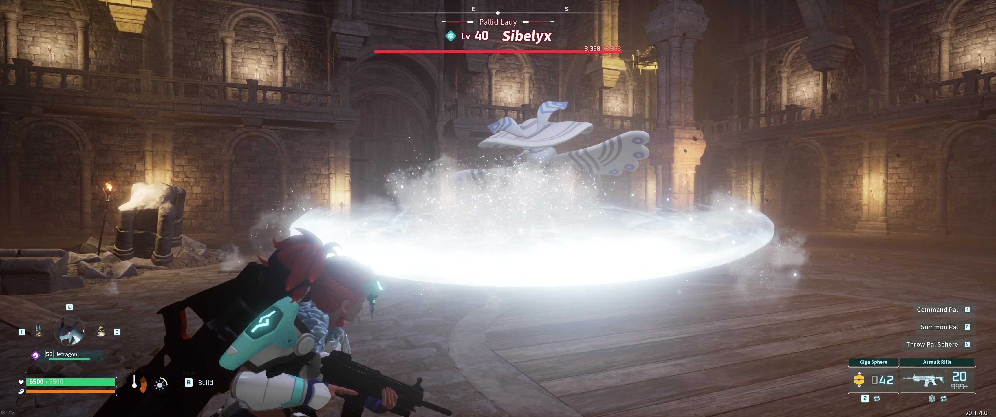 A picture of Palworld showing Alpha Boss Sibelyx using Icicle Cutter.