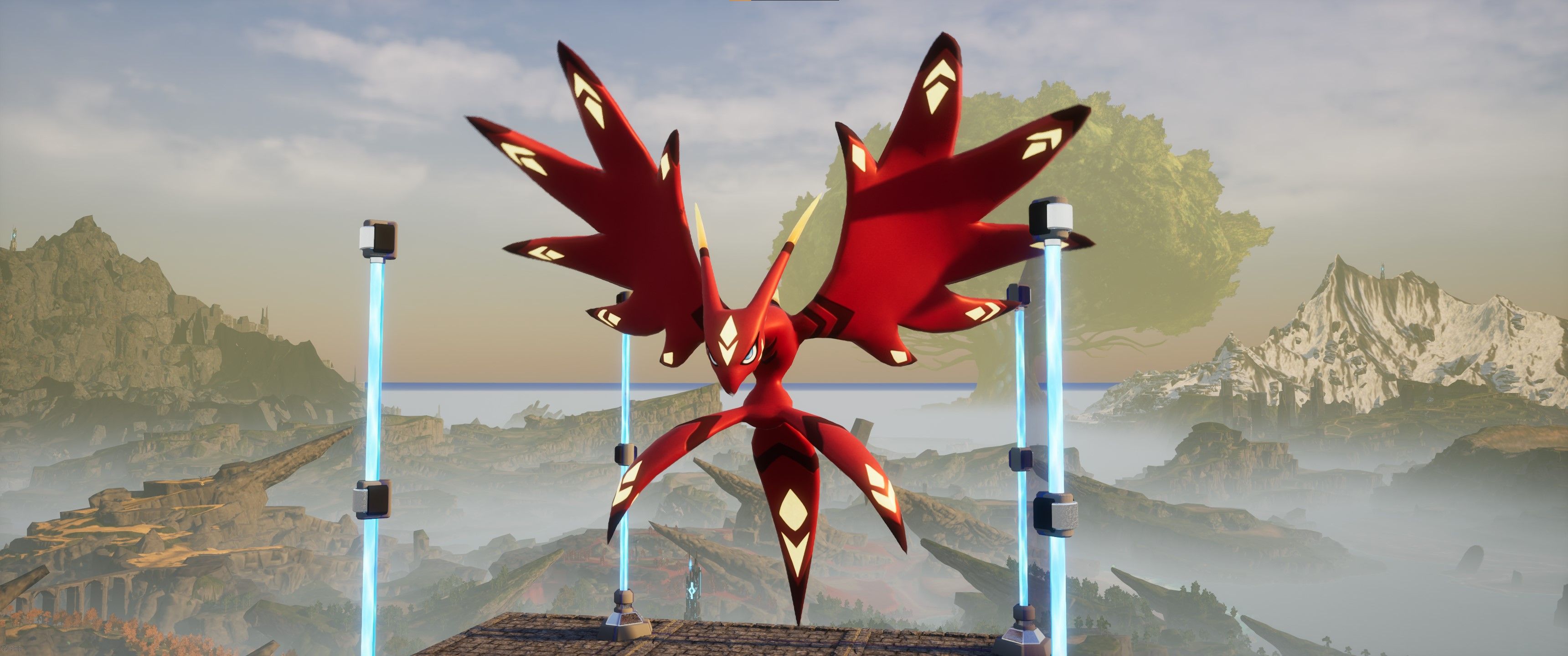 A picture of Palworld showing Alpha Boss Suzaku in the viewing cage.
