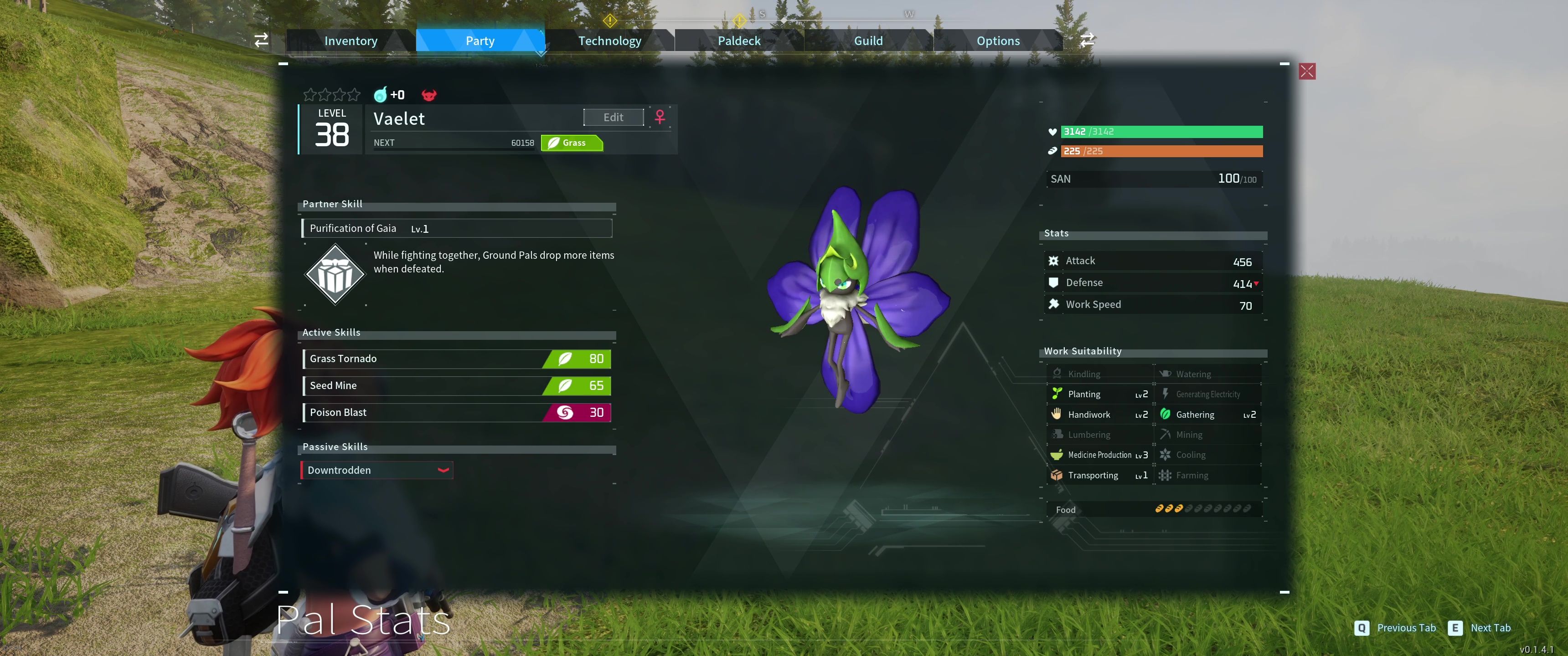 A picture of Palworld showing Alpha Boss Vaelet in the party.