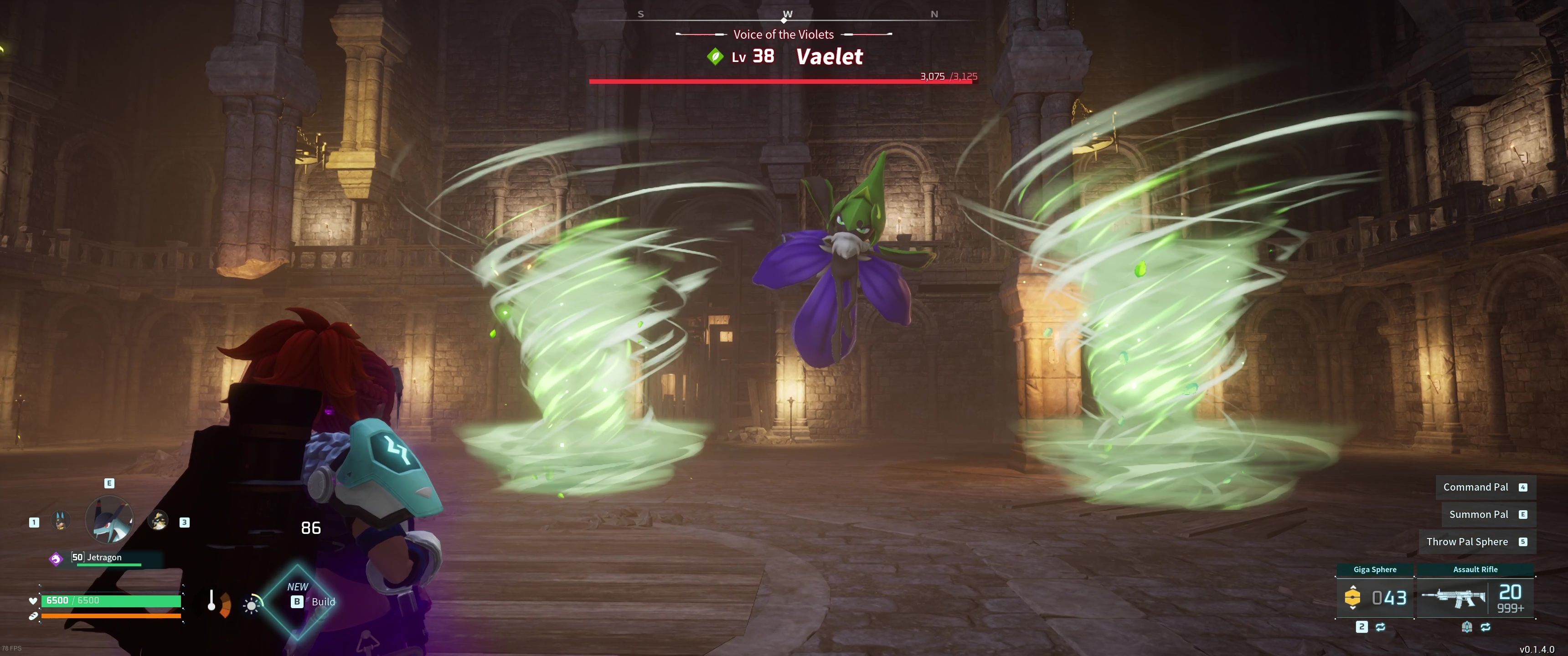 A picture of Palworld showing Alpha Boss Vaelet's Grass Tornado.