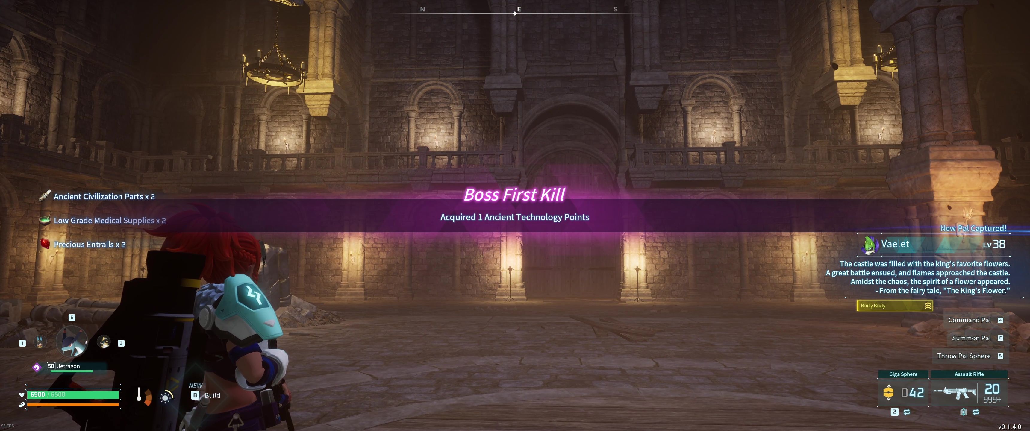 A picture of Palworld showing Alpha Boss Vaelet's rewards.