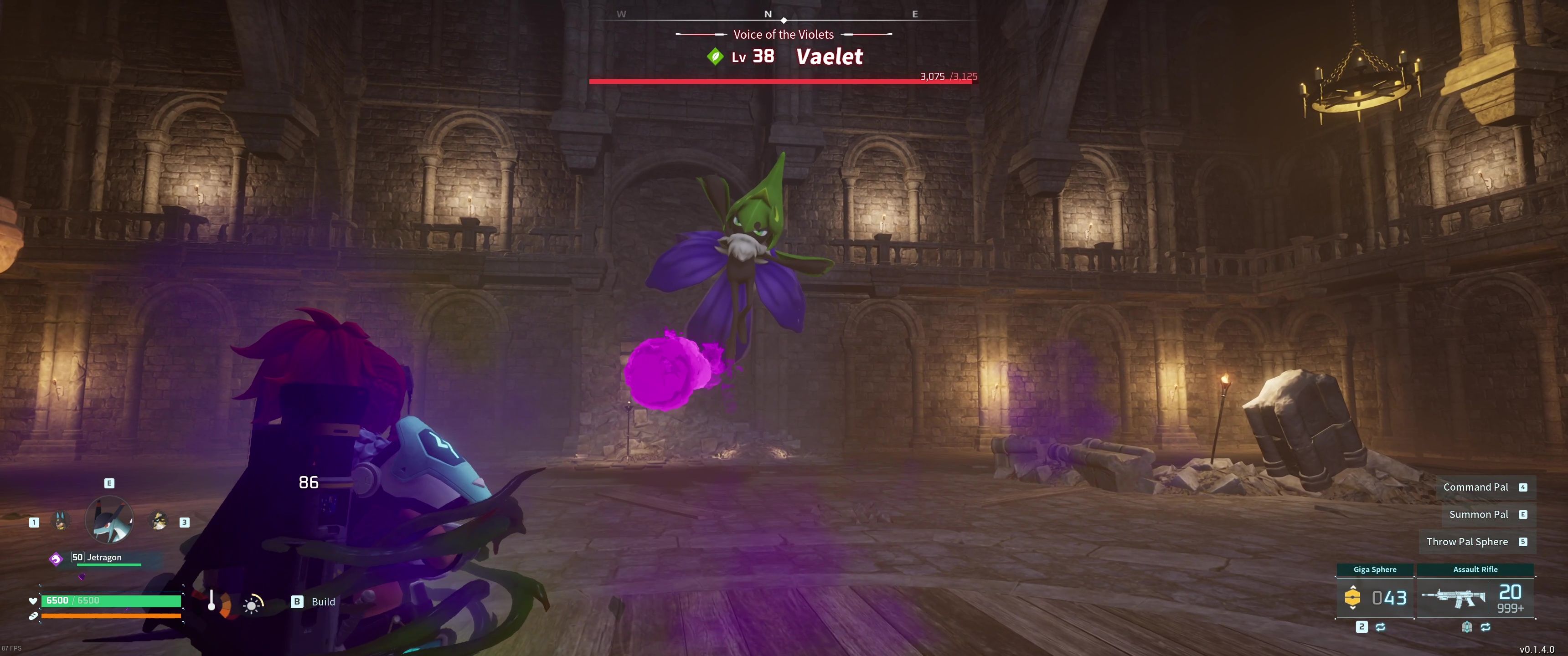 A picture of Palworld showing Alpha Boss Vaelet using Poison Blast.