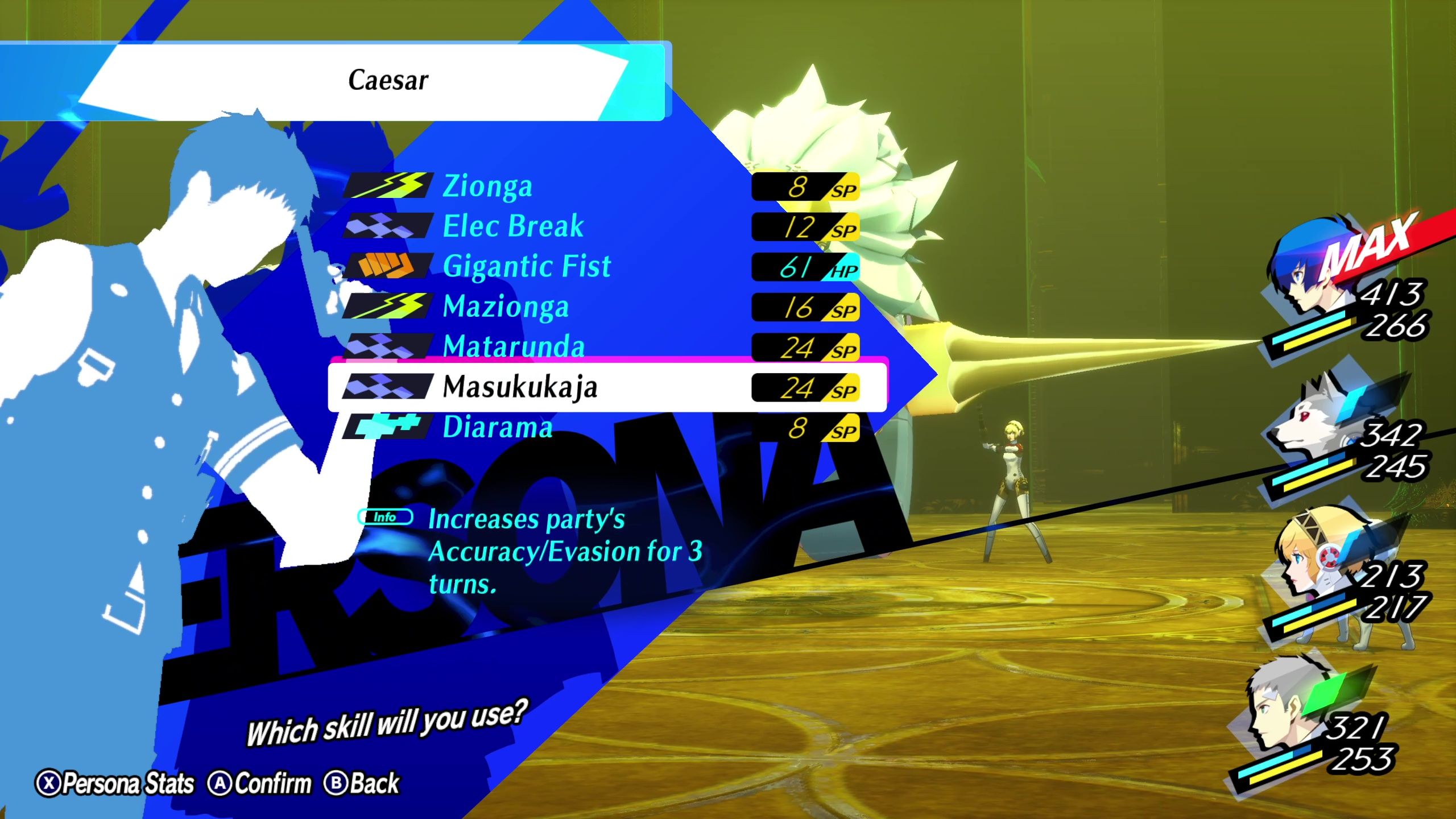 A picture of Persona 3 Reload showing Akihiko during the Dancing Beast Wheel fight.
