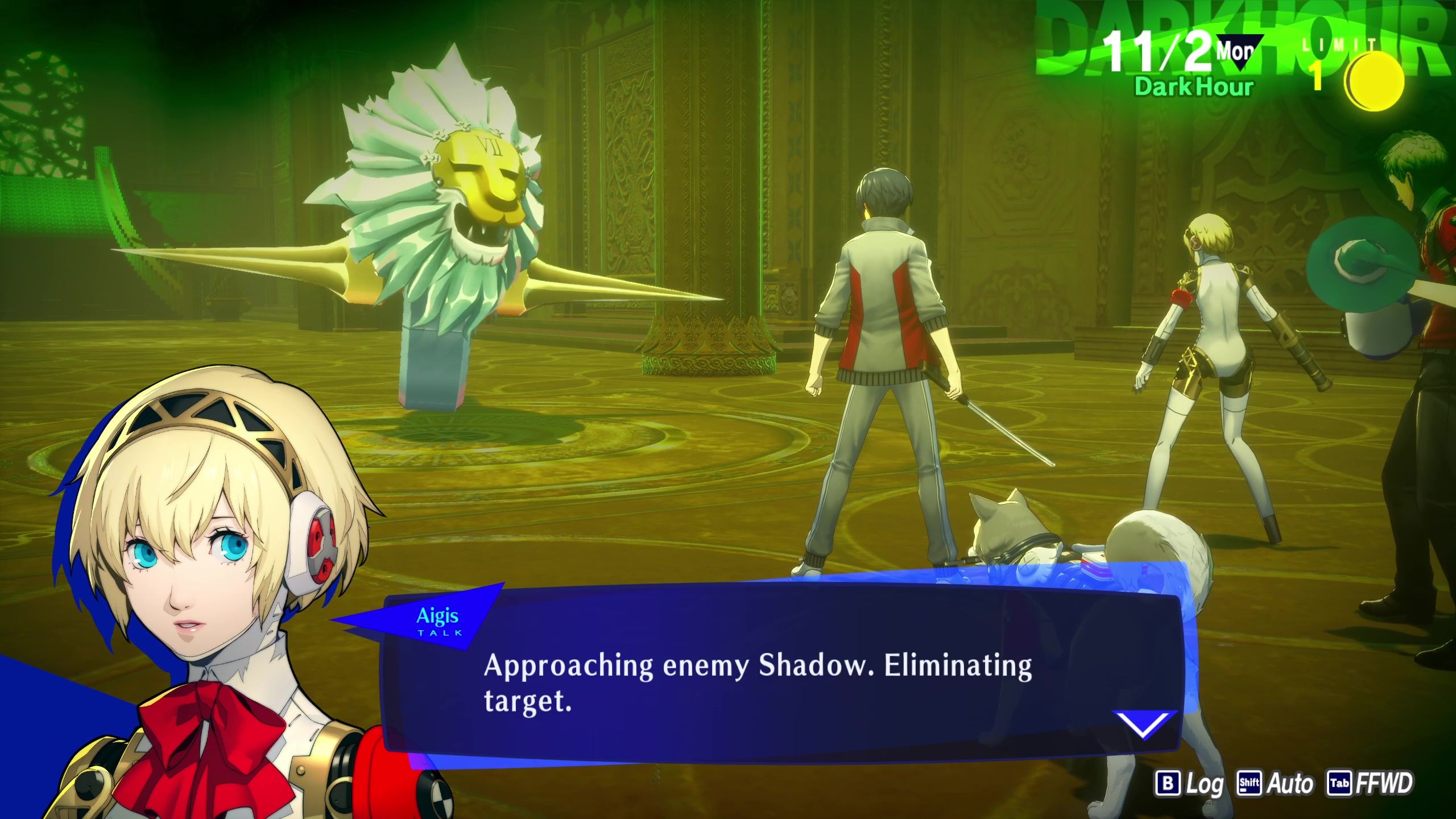 A picture of Persona 3 Reload showing Dancing Beast Wheel being approached by the team.