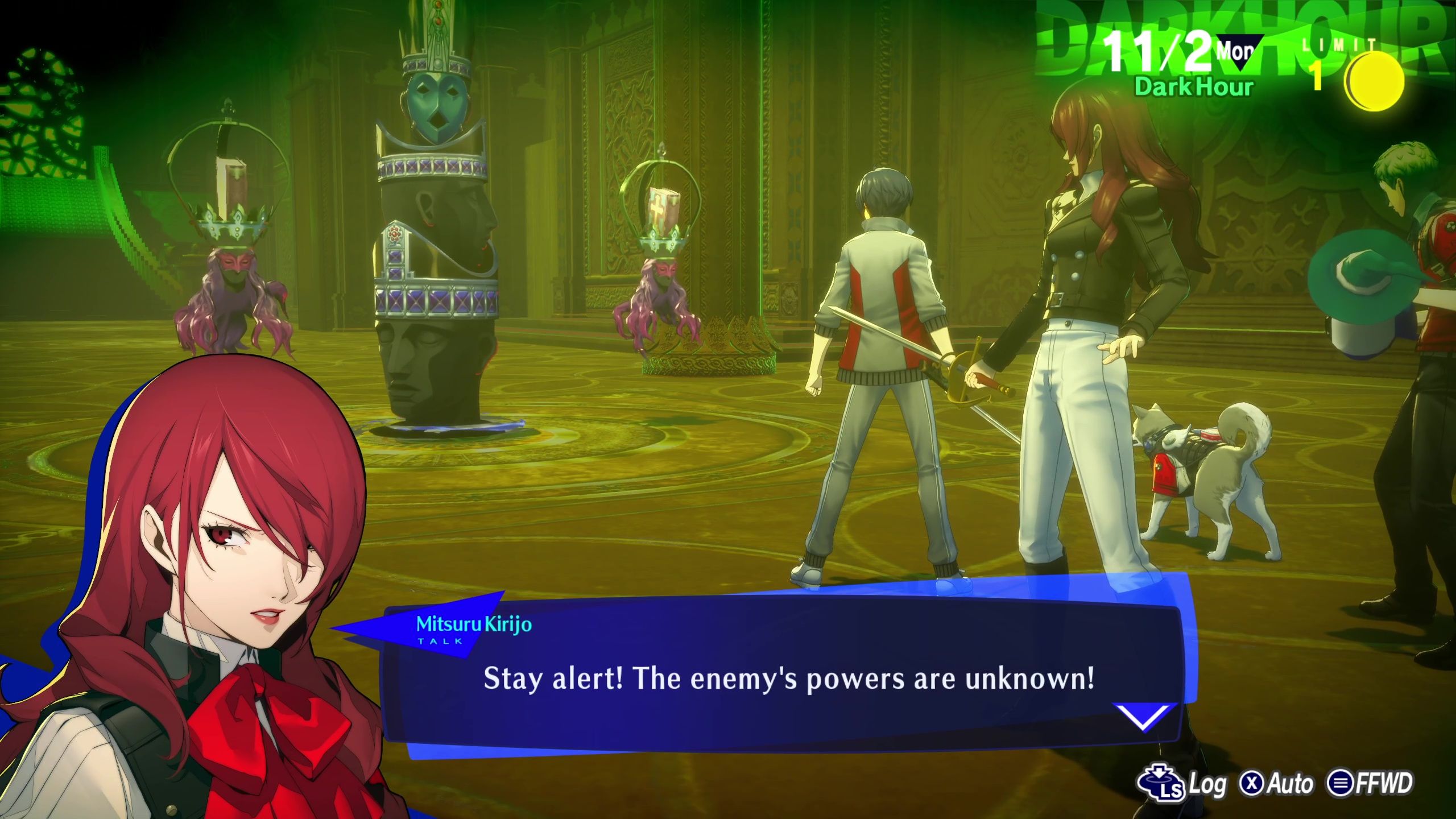 A picture of Persona 3 Reload showing Pagoda of Disaster and Mitsuru.