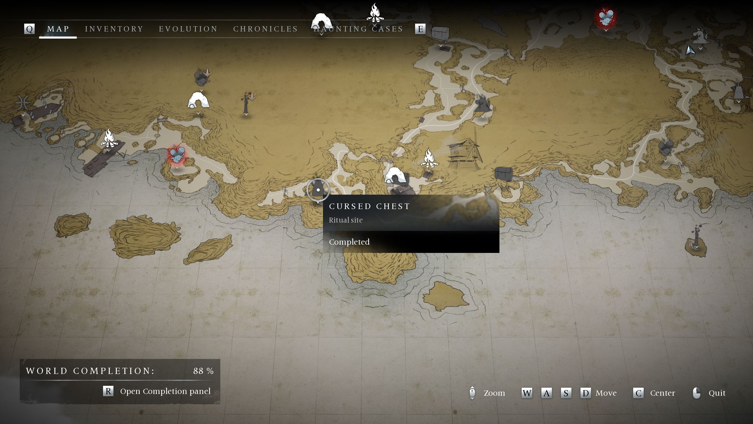 A picture on the map showing the location of the Miller cursed chest - Banishers Ghosts of New Eden