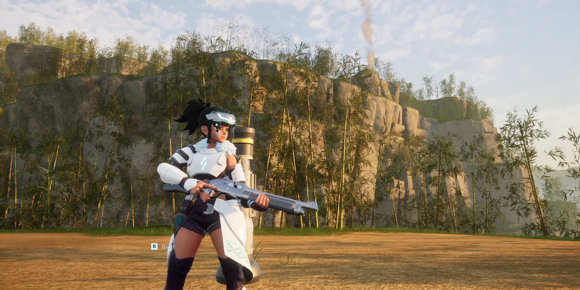 A player holding the Legendary Shotgun in Palworld