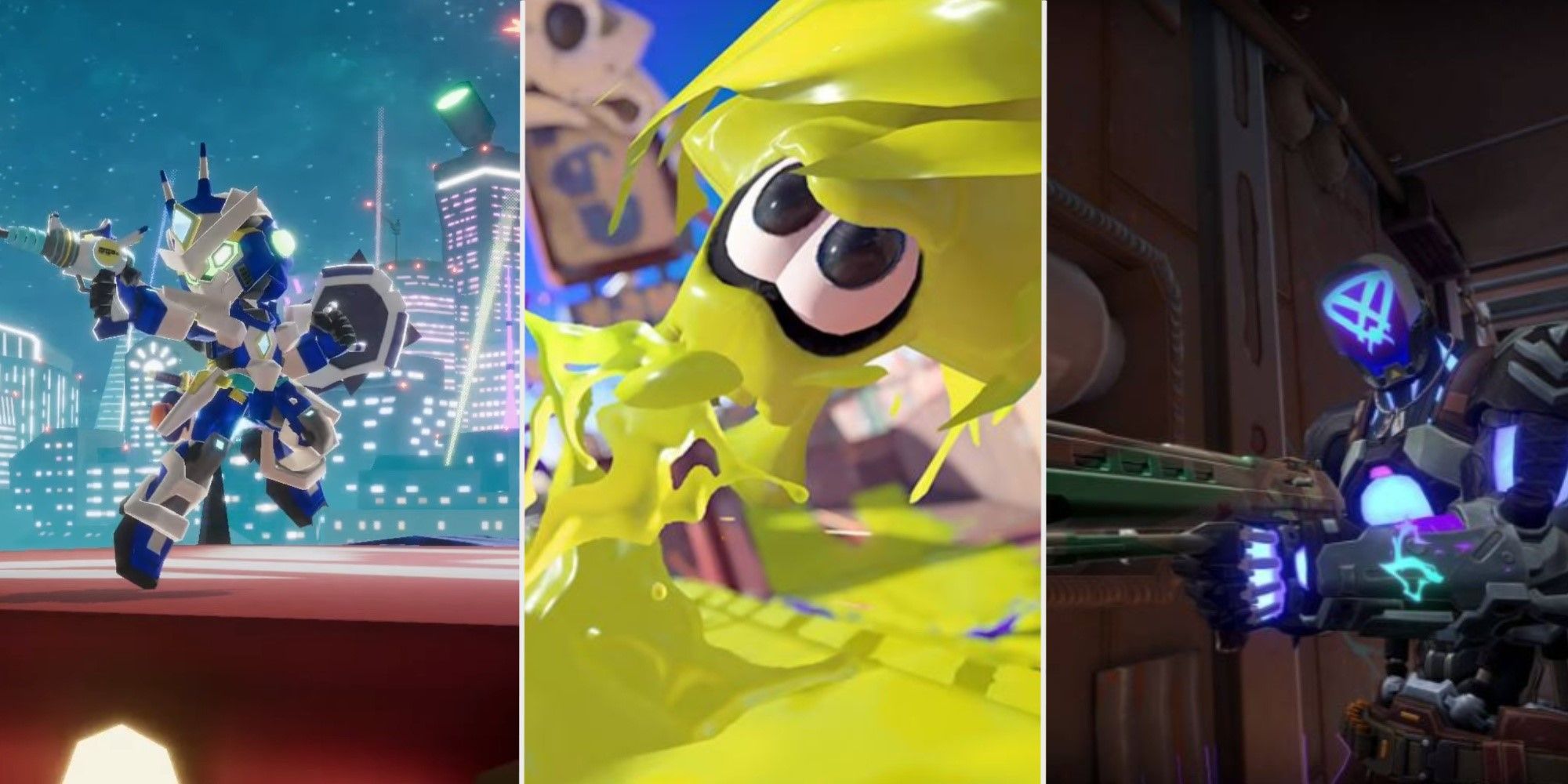 A split image showing Ninjala, Splatoon and Valorant