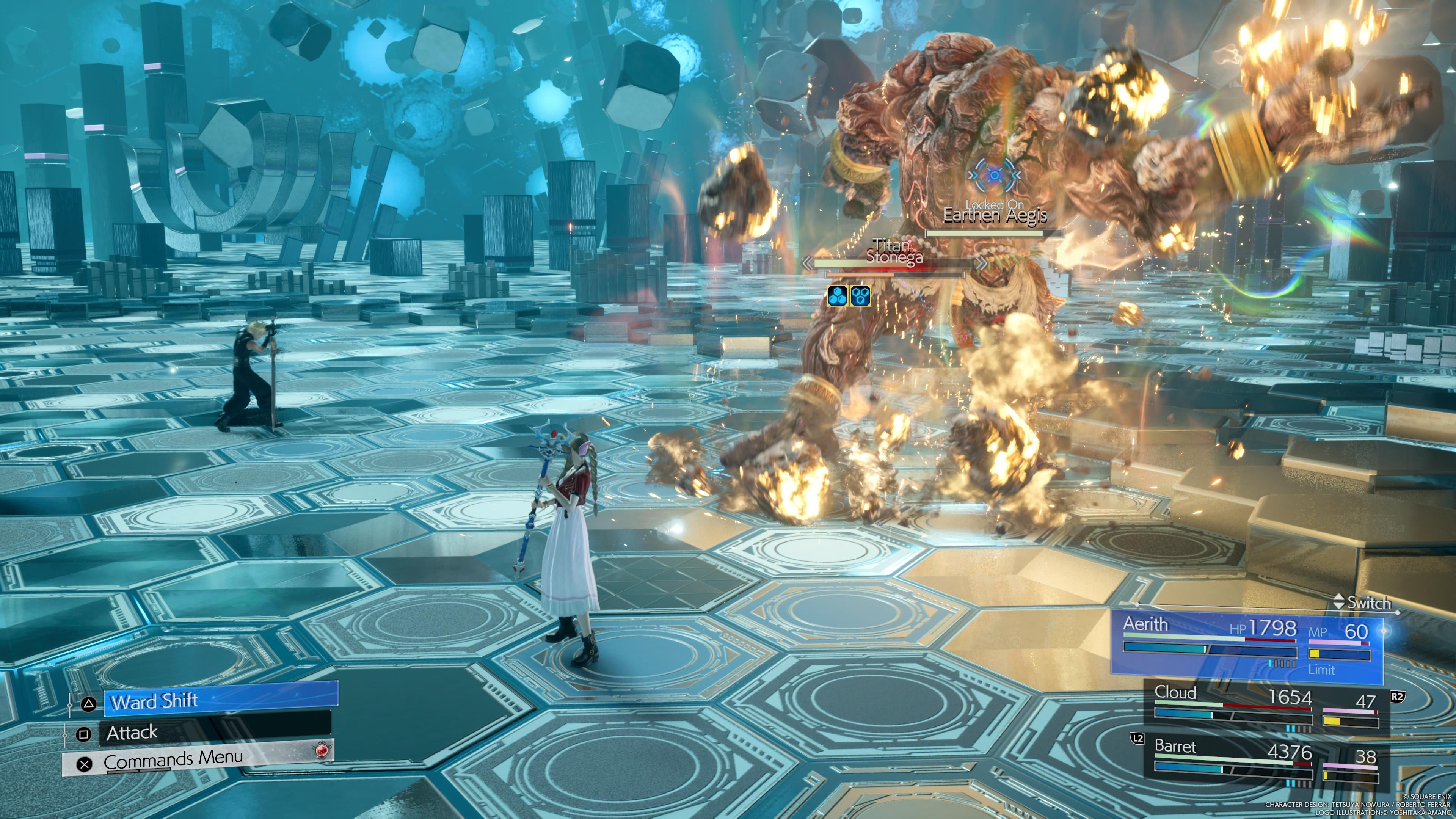 aerith in the combat simulator fight with Titan in Final Fantasy 7 Rebirth