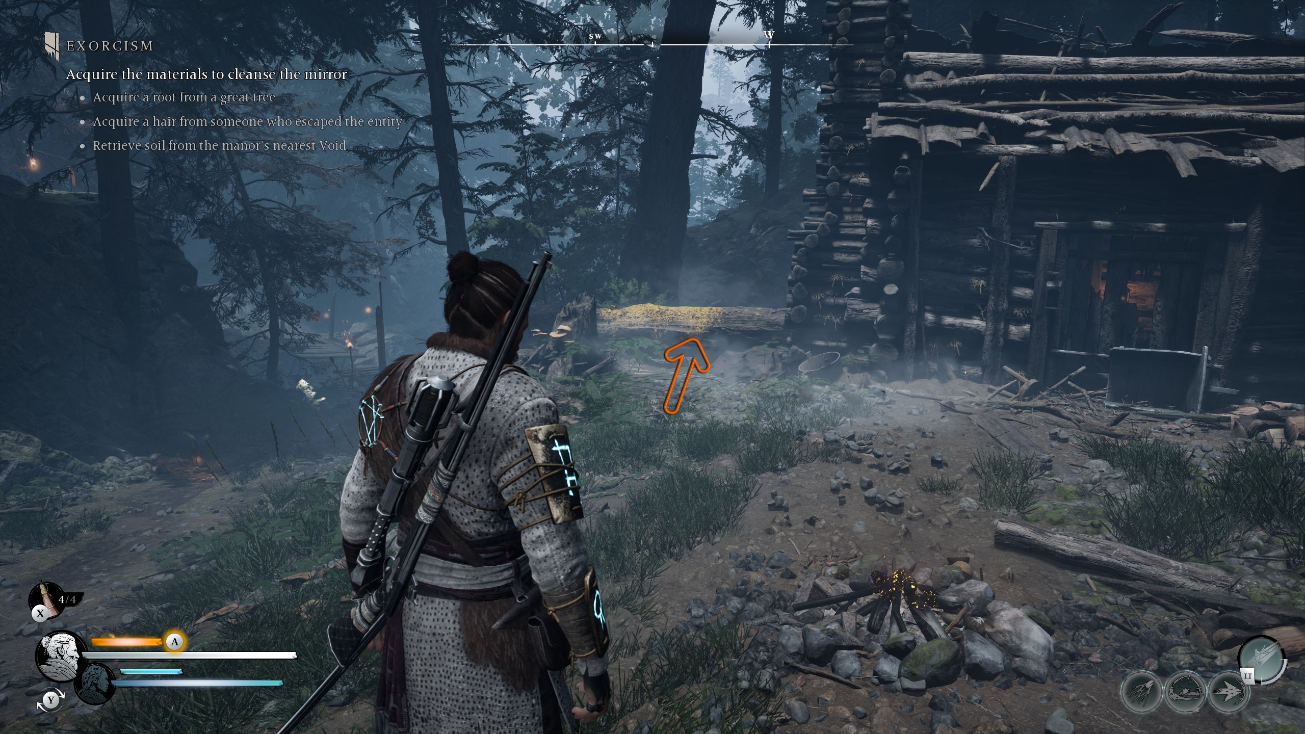 An arrow on the map showing the tree that Red can vault over - Banishers Ghosts of New Eden