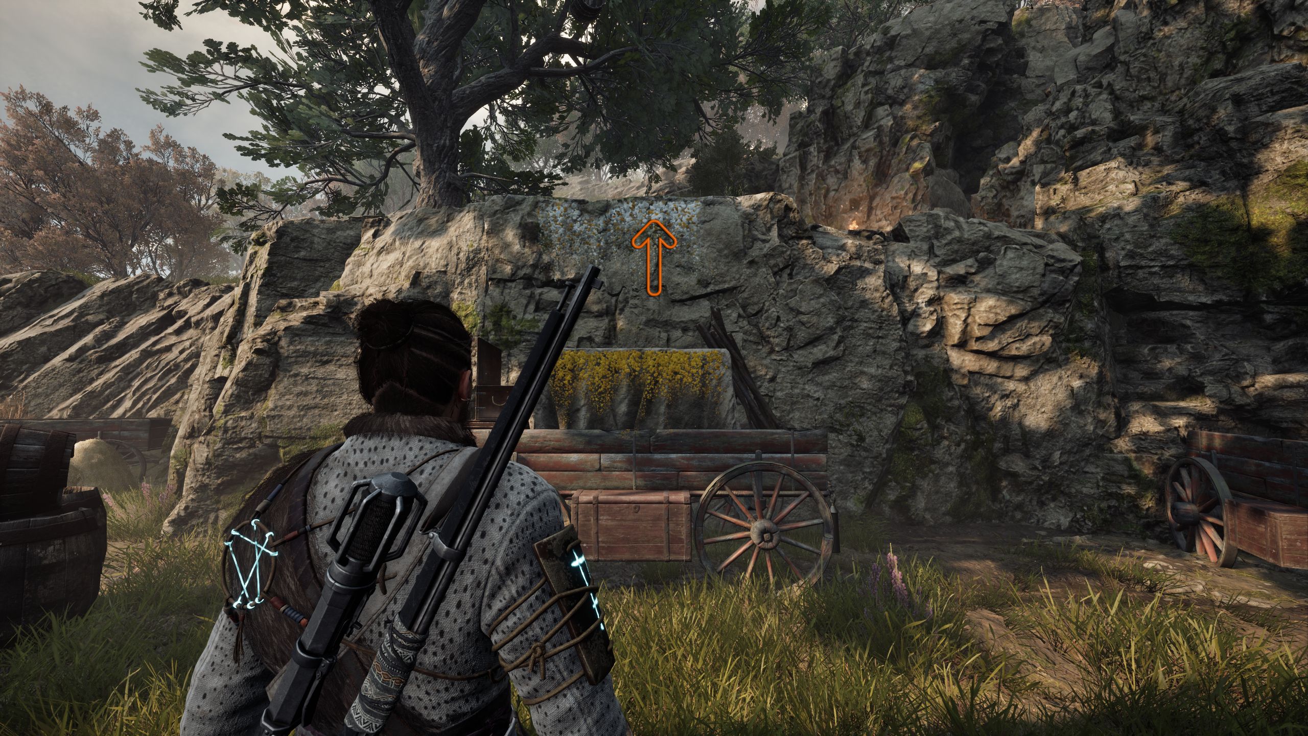 An arrow showing a climbable wall - Banishers Ghosts of New Eden