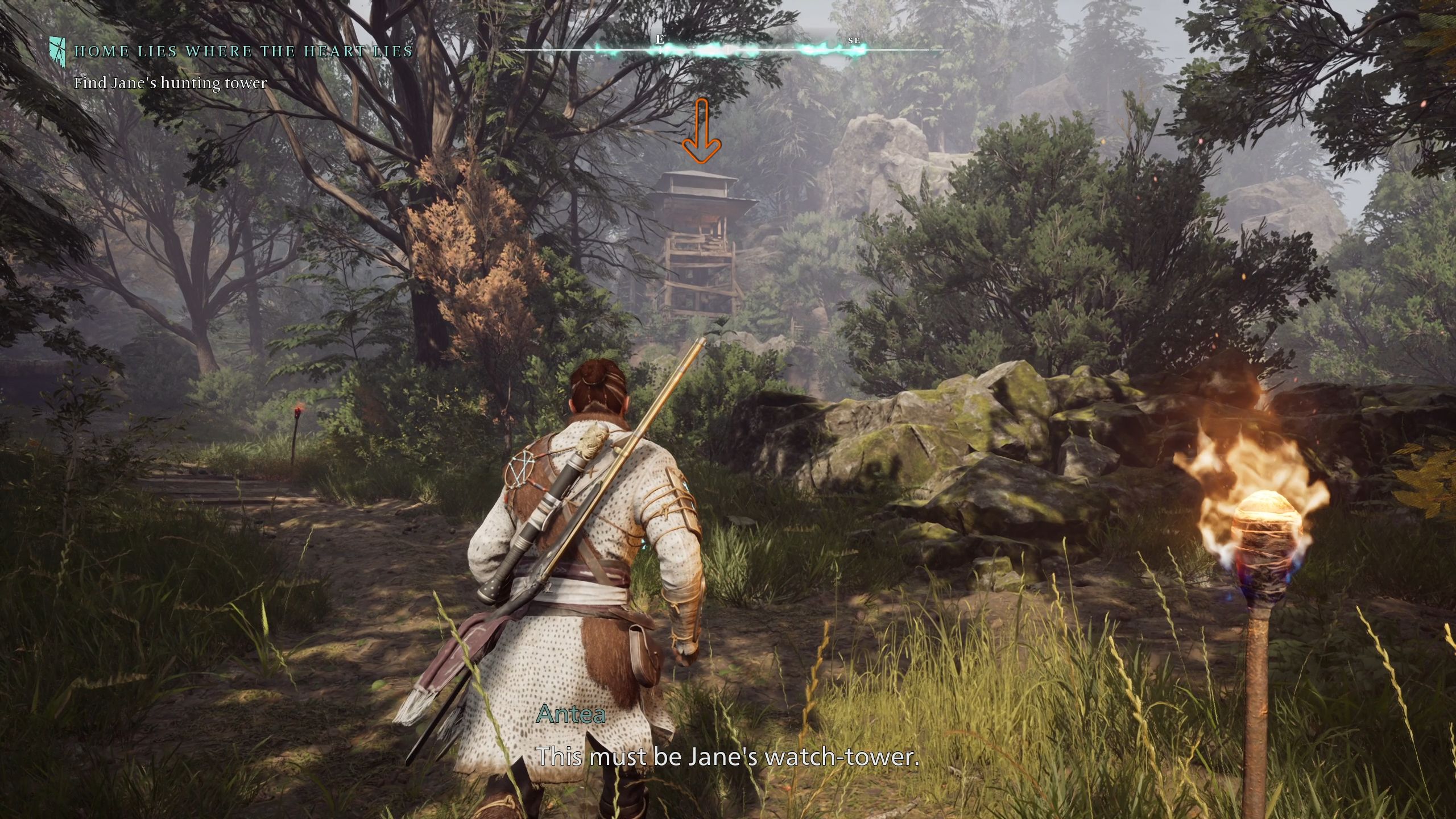 An arrow showing Jane's watch tower - Banishers Ghosts of New Eden