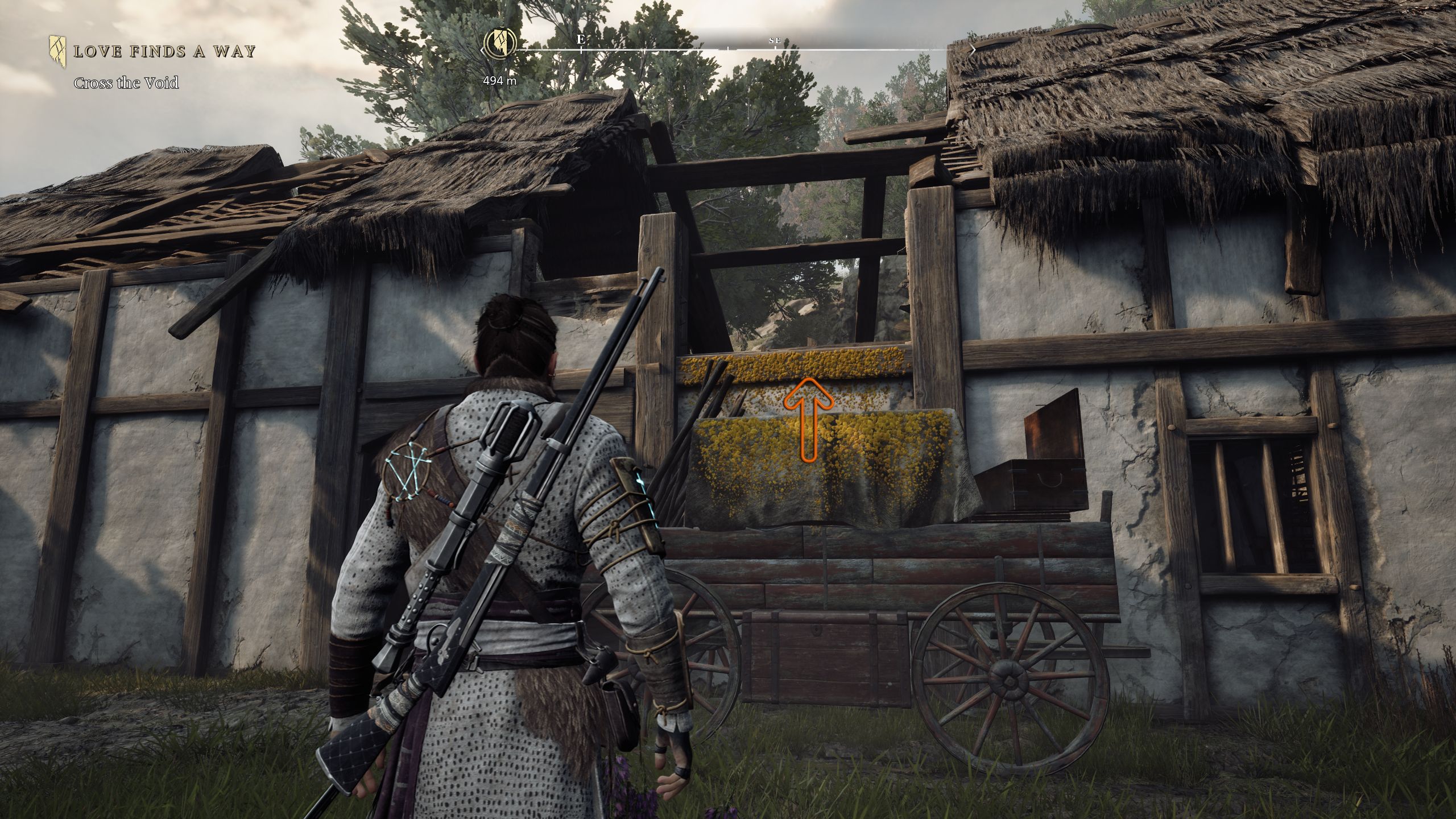 an arrow showing the climbable wall to the upper floor - Banishers Ghosts of New Eden