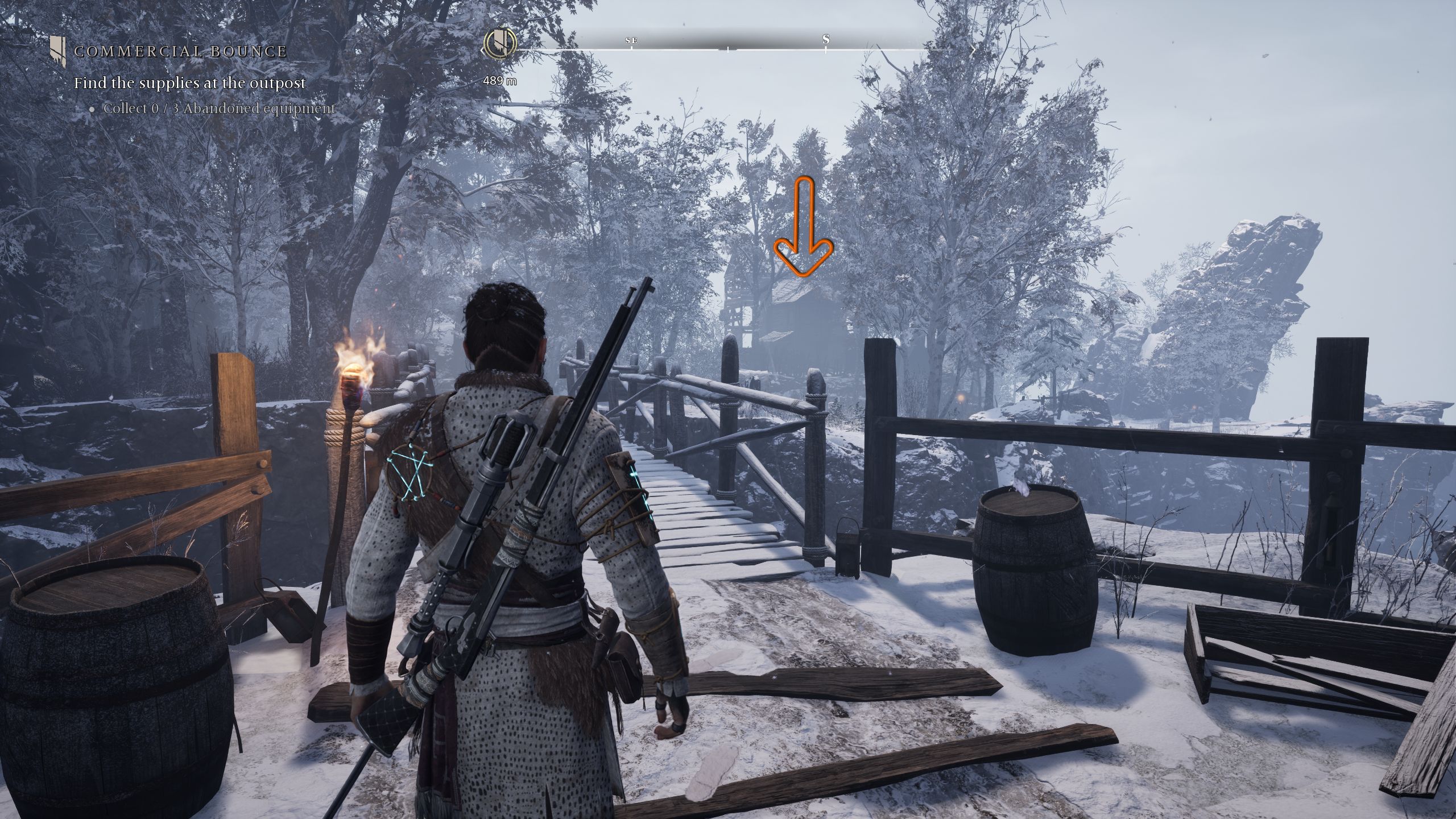 An arrow showing the location of a building - Banishers Ghosts of New Eden
