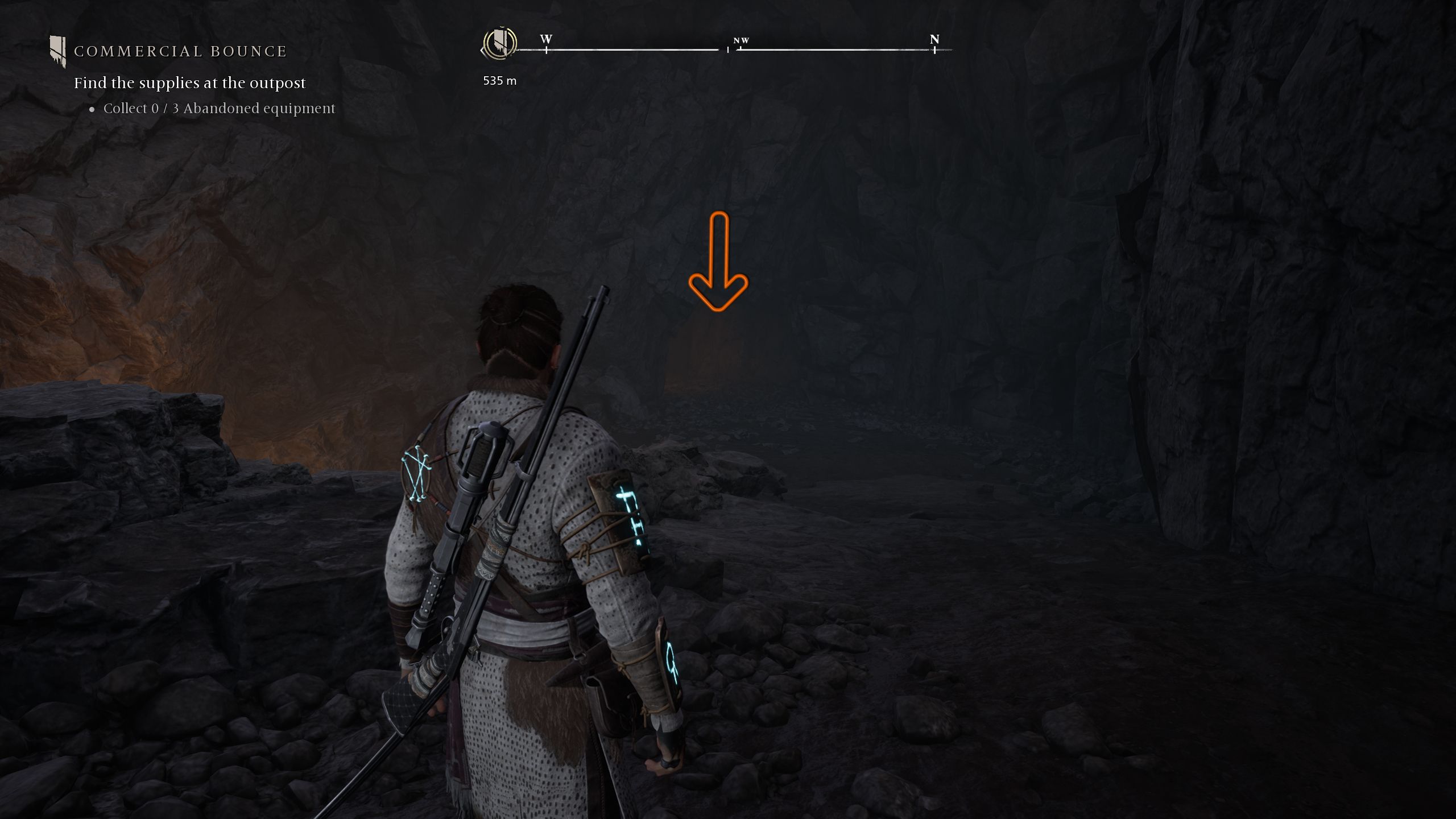 An arrow showing the location of the ward inside the cave - Banishers Ghosts of New Eden