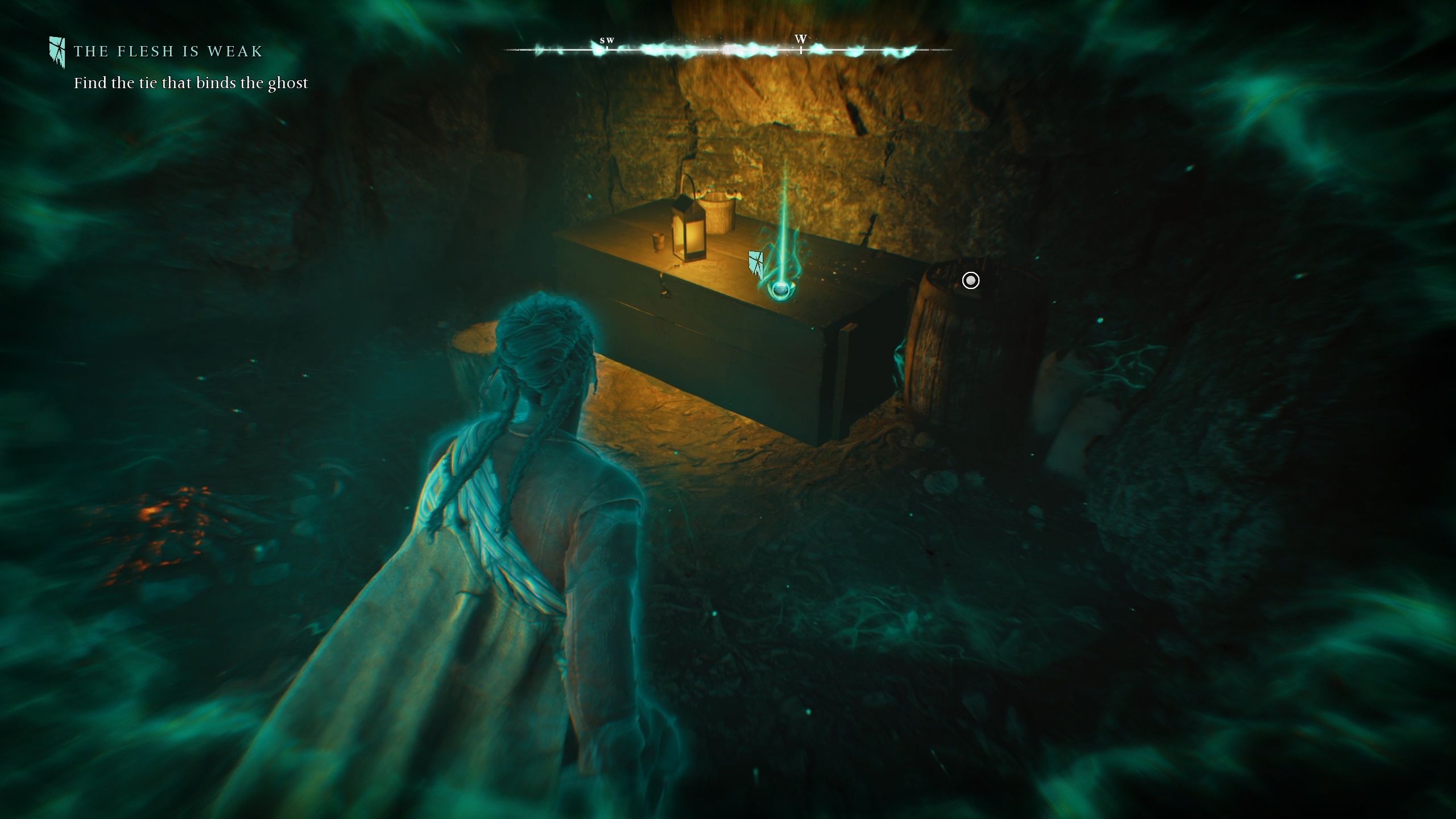 Antea is about to pick an item, which is the tie, from the table - Banishers Ghosts of New Eden