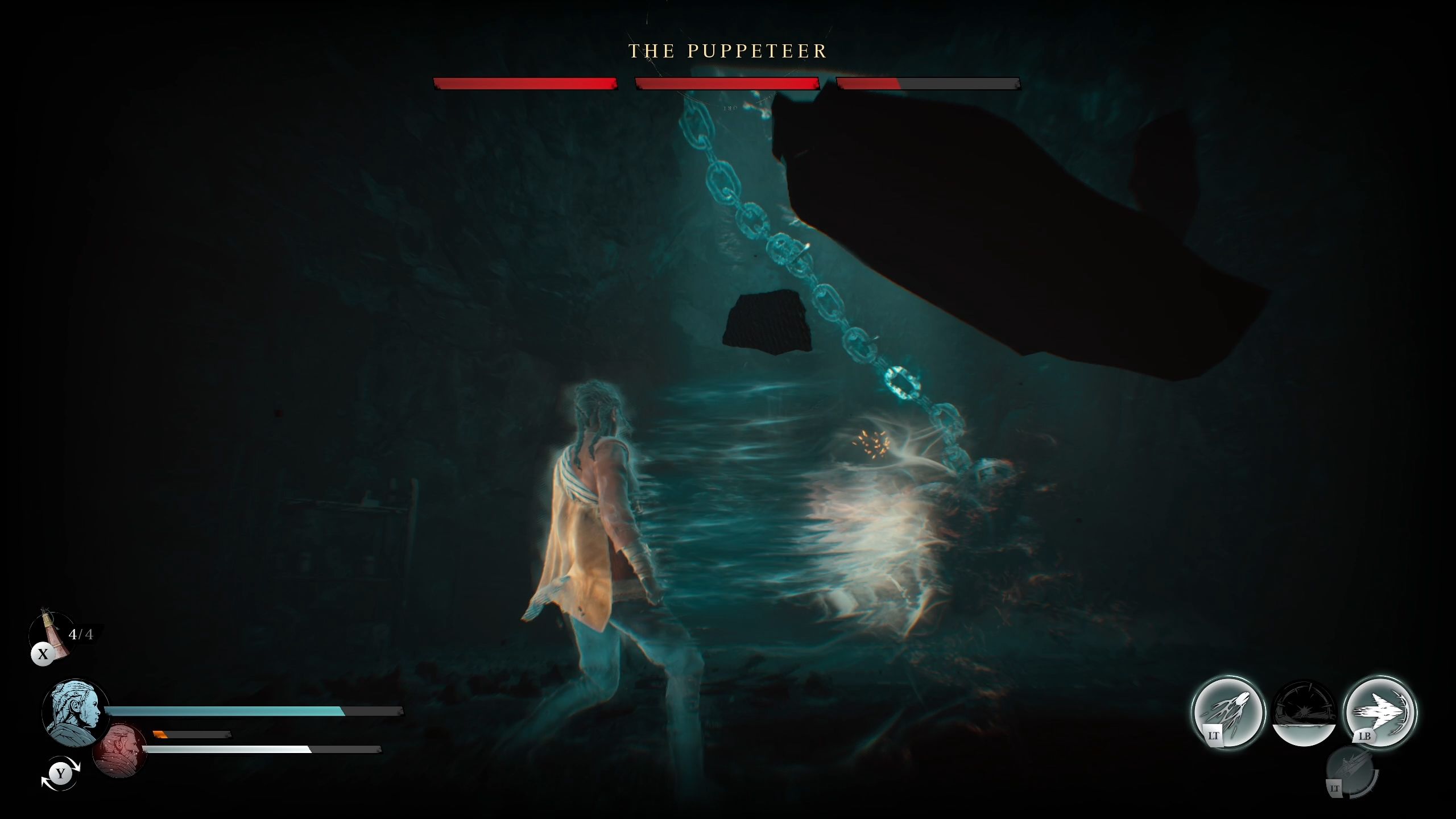 Antea is dodging a rock coming from the roof - Banishers Ghosts of New Eden