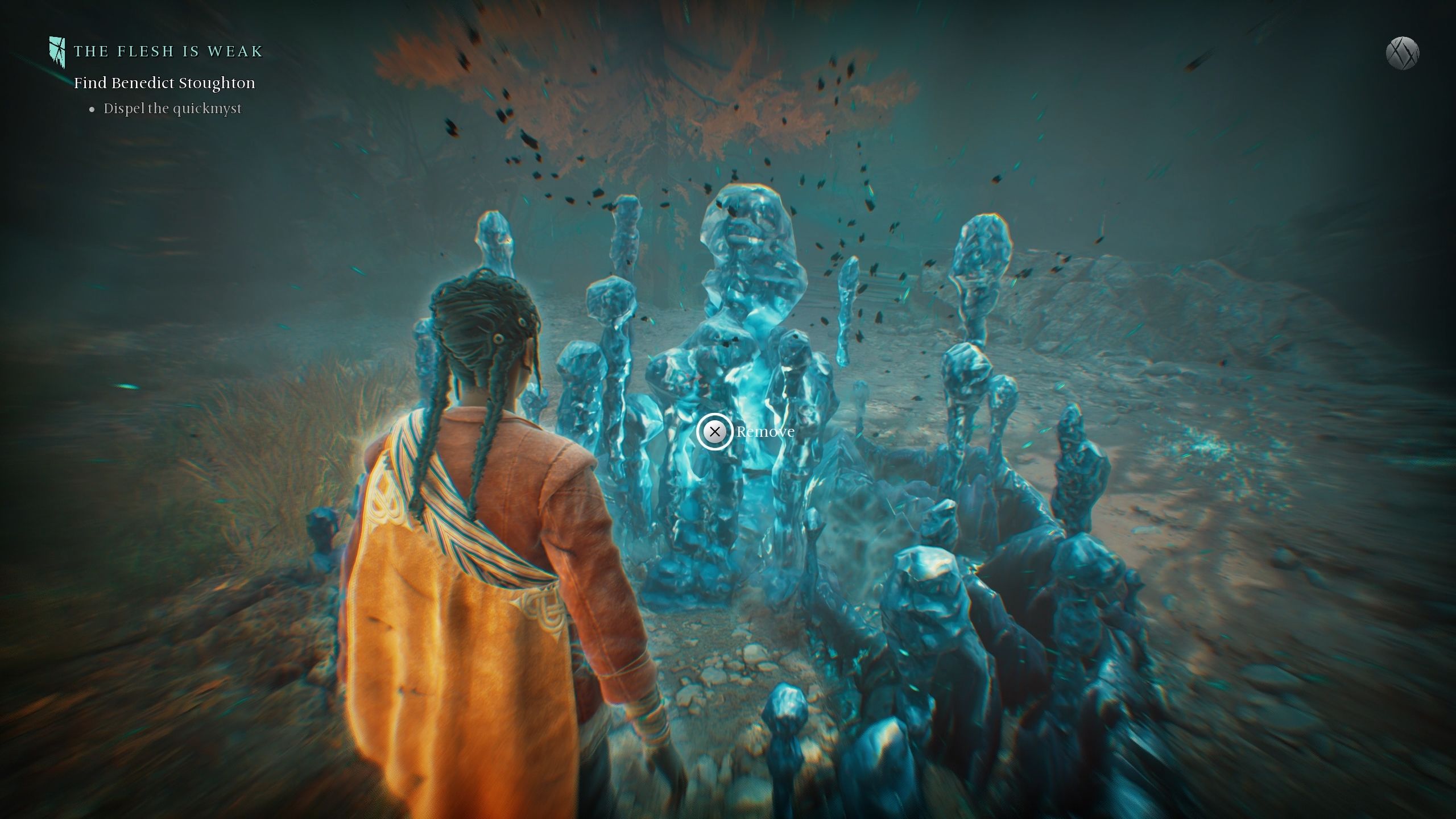 Antea standing next to the quickmyst source - Banishers Ghosts of New Eden