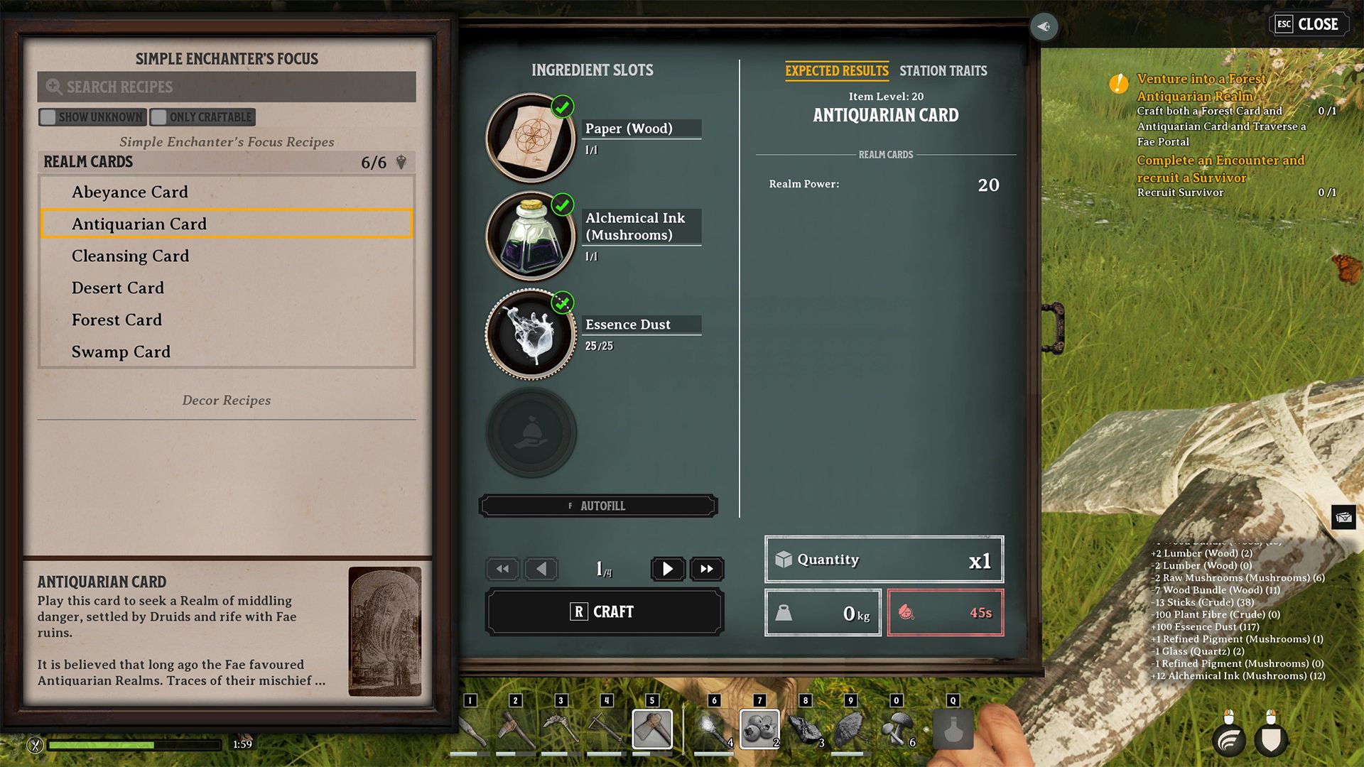 the recipe for crafting the antiquarian card