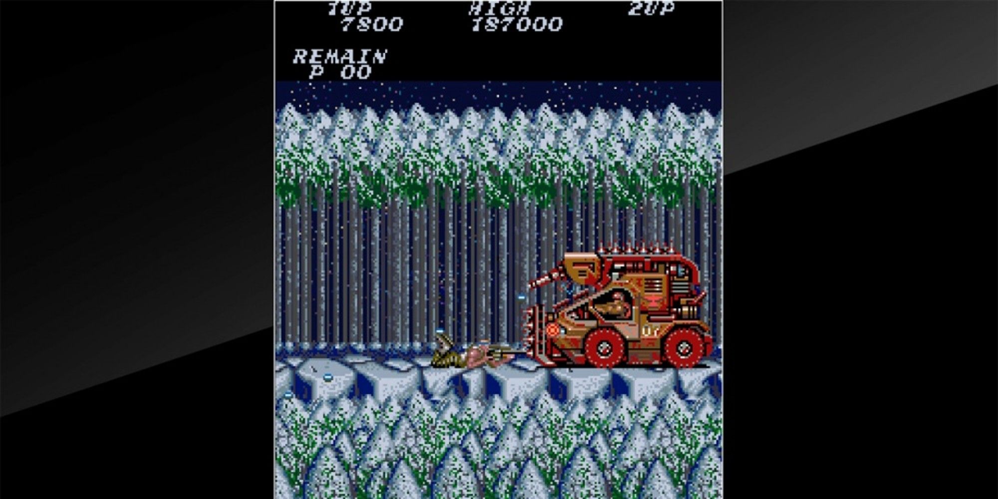 Soldier fighting an armoured vehicle in a snowy forest in Contra