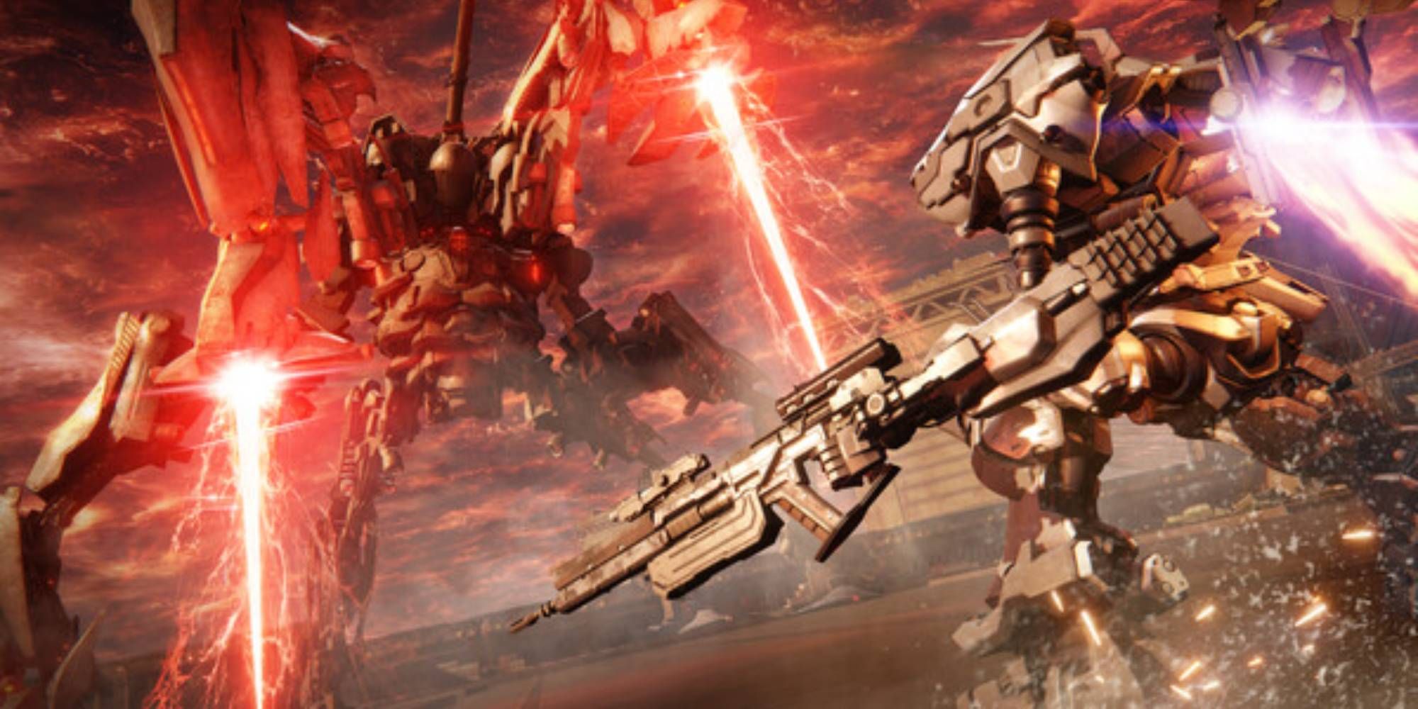 Armored Core VI: Fires Of Rubicon image showing the player inside their mech about to fight a giant robot.