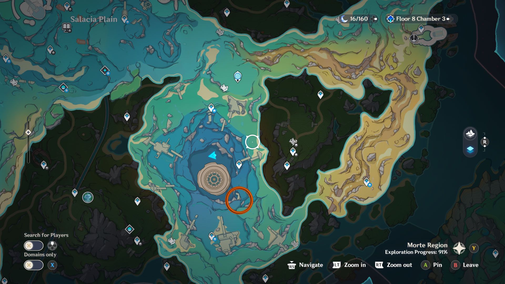 A Morte Region underwater area map signaling the location of Autumn's Regrets map in Genshin Impact