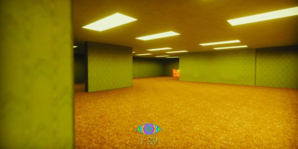 Backrooms Yellow Rooms Lit By Fluorescent Lights With A Sneak Symbol