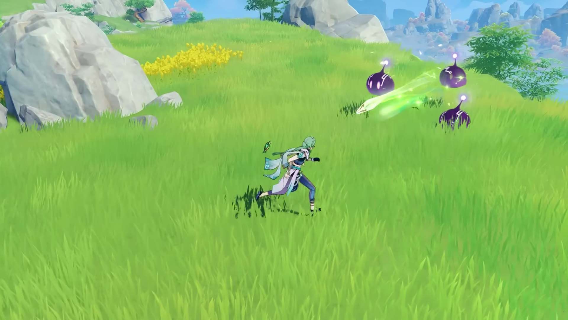 Baizhu using his Elemental Skill against three Electro slimes - Genshin Impact