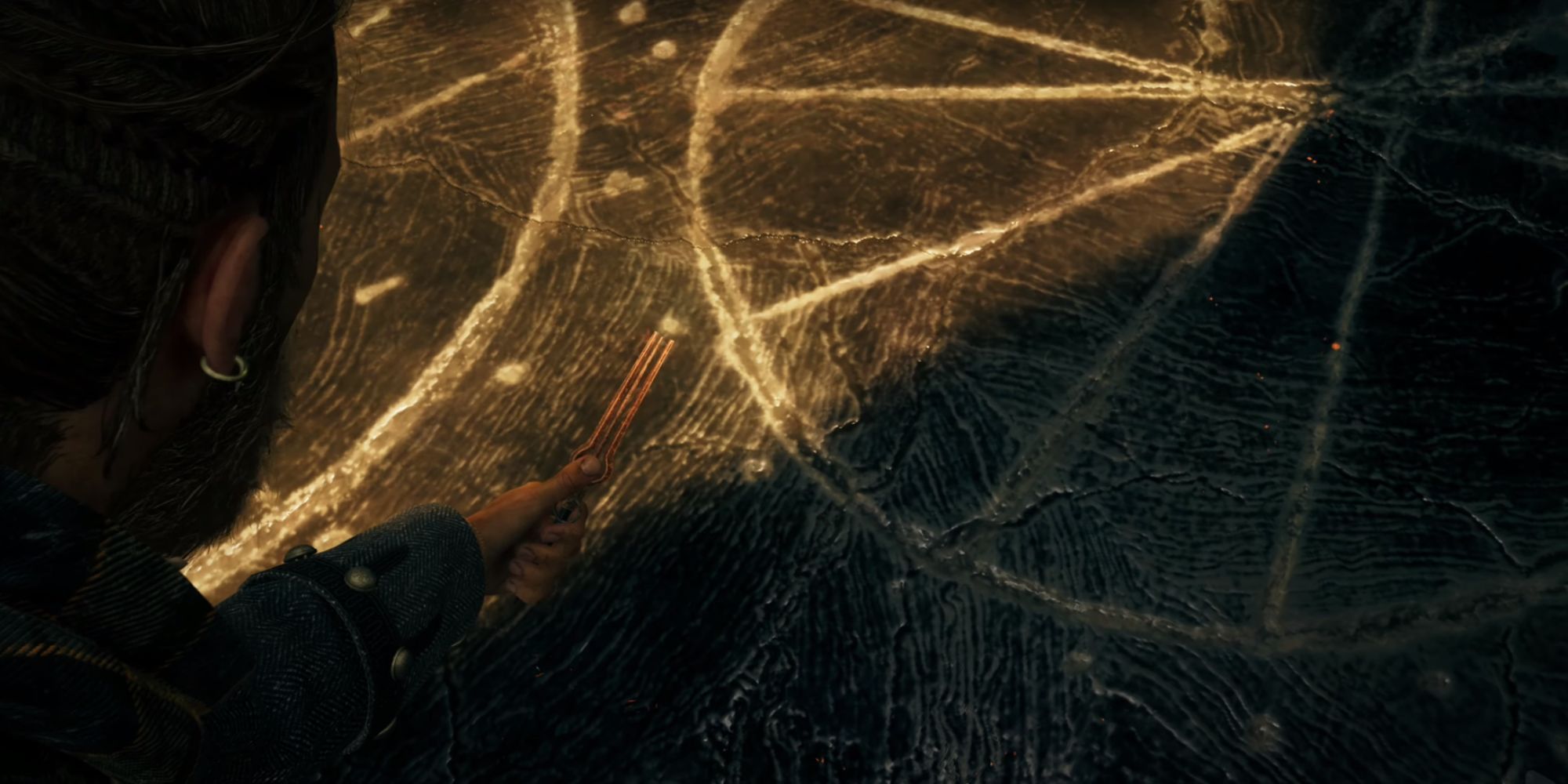 Red holding a gold key of sorts towards a portal that leads to the Void.