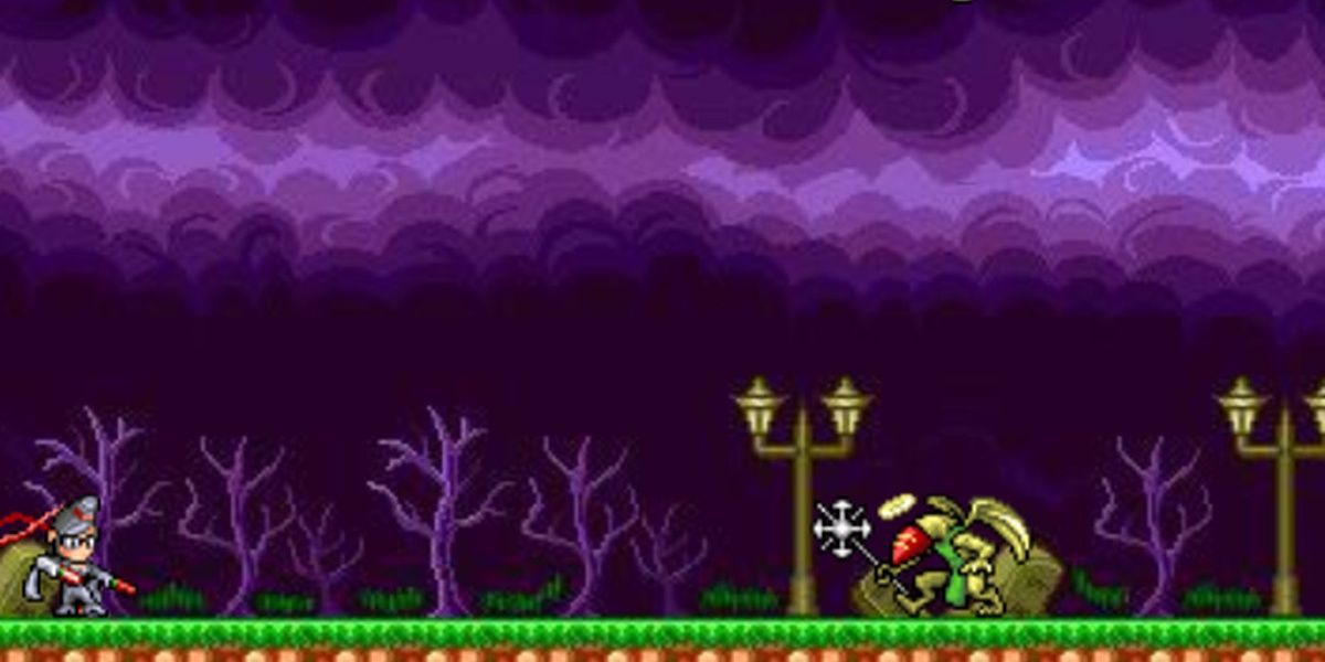 Bayonetta Angel Land showing Bayonetta to the left while an angel approaches her