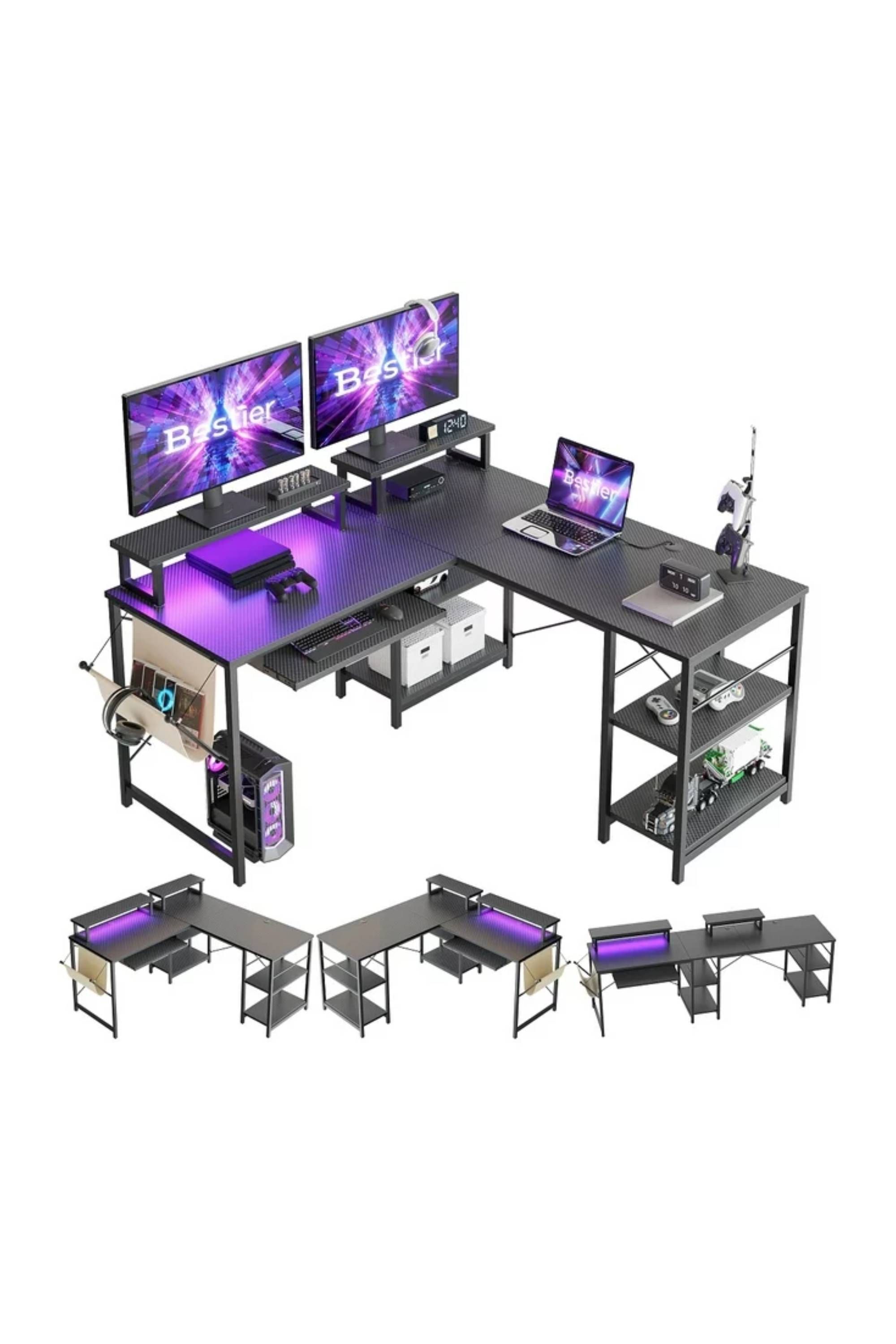 Bestier 95-Inch L-Shaped LED Gaming Desk