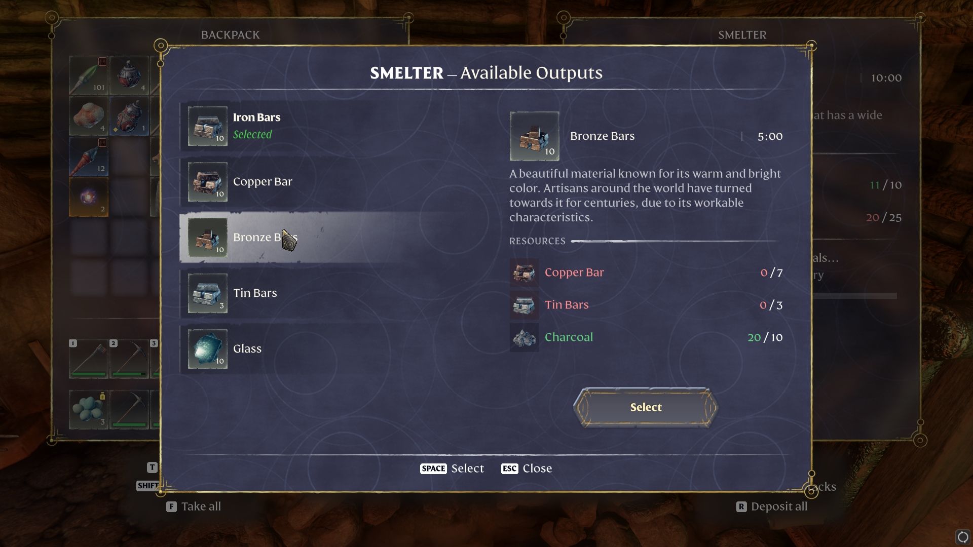 Bronze Bar Smelter Recipe