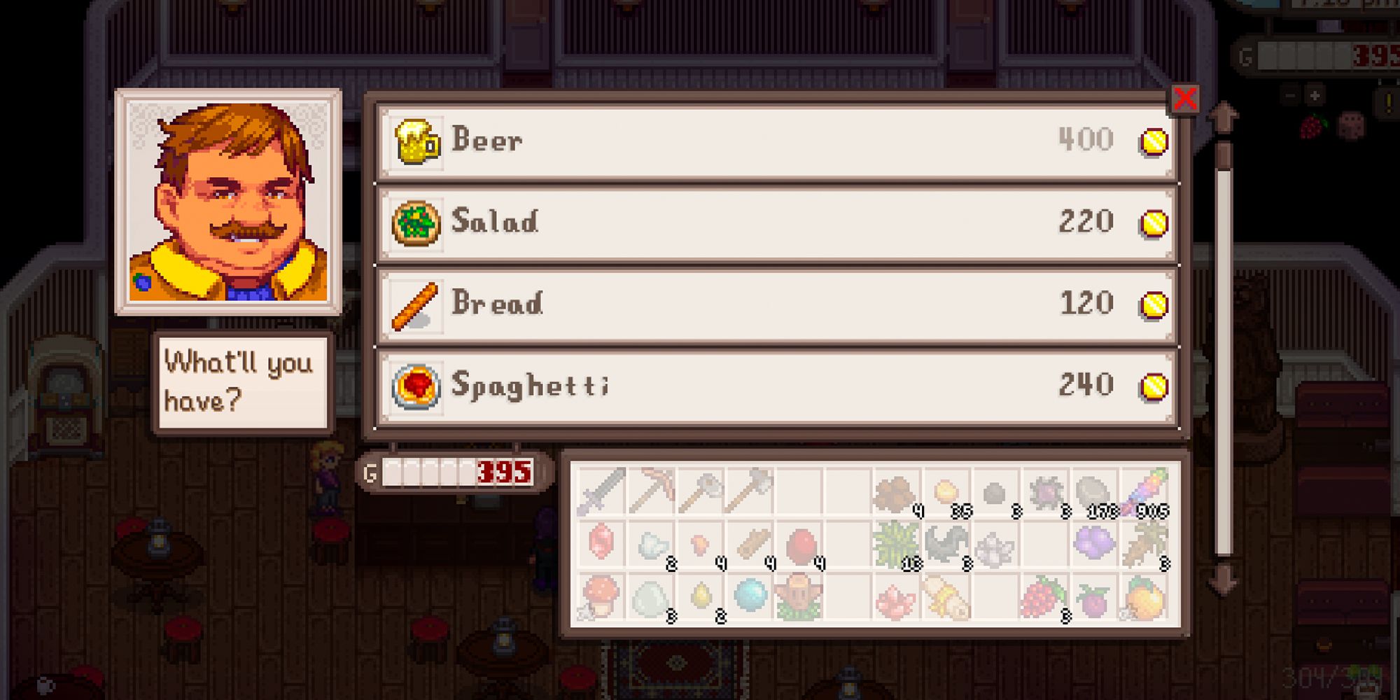 Stardew Valley buying a Salad From Gus