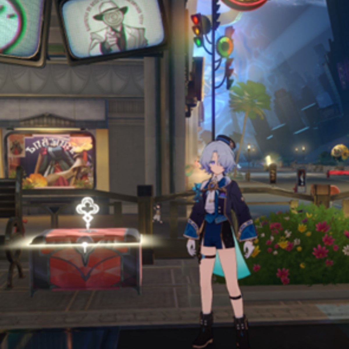 Honkai Star Rail's Misha stands next to a chest.