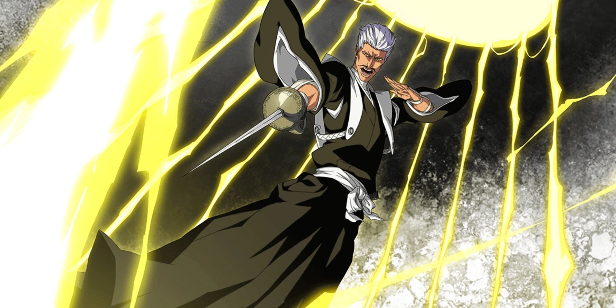 bleach lieutenant chojiro using his shikai to call down lightning