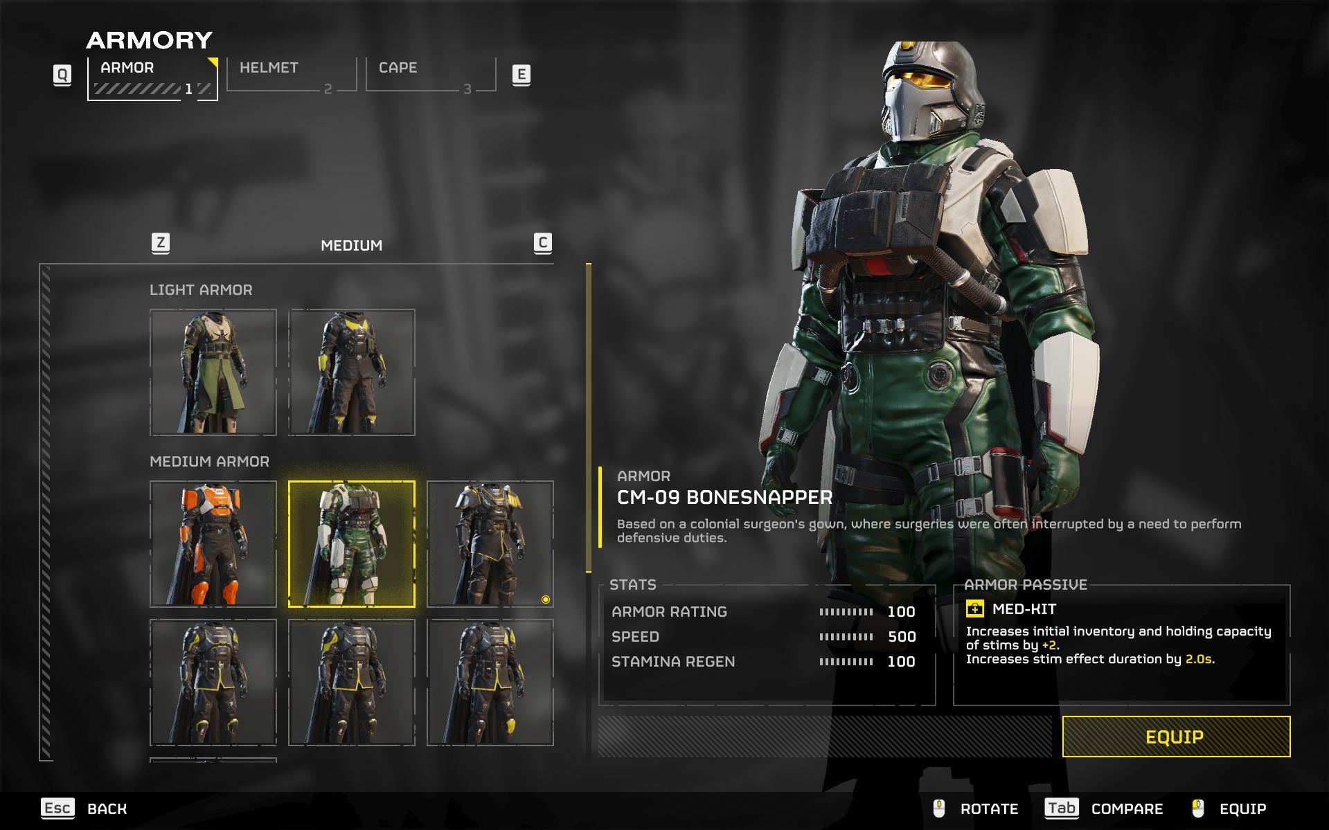 CM-09 Bonesnapper Armor stats showcase in Helldivers 2