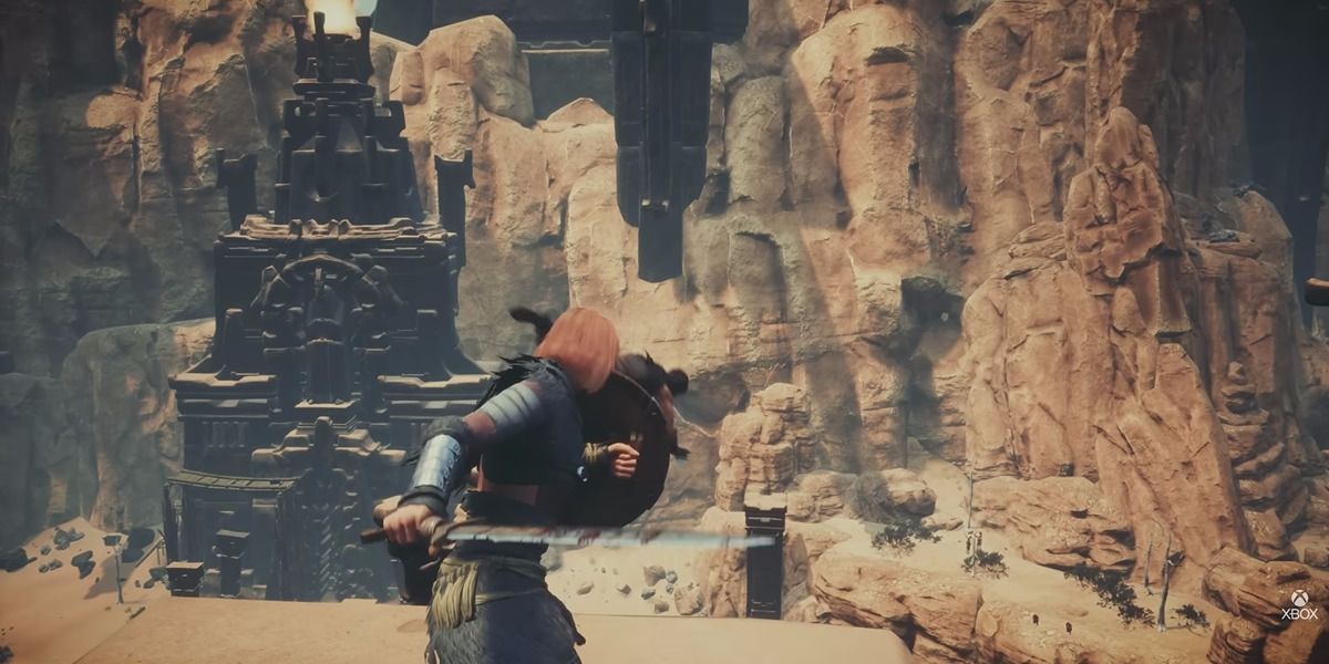 Mortal Combat over a cliff in Conan Exiles