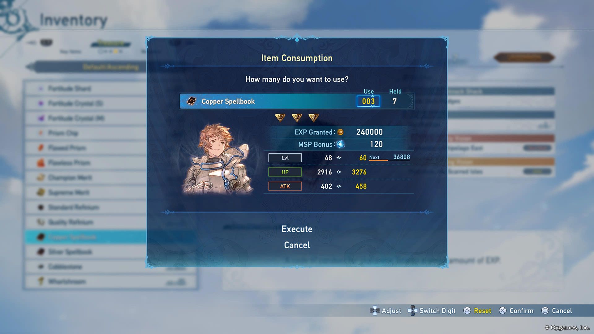 using a copper spellbook to level up gran