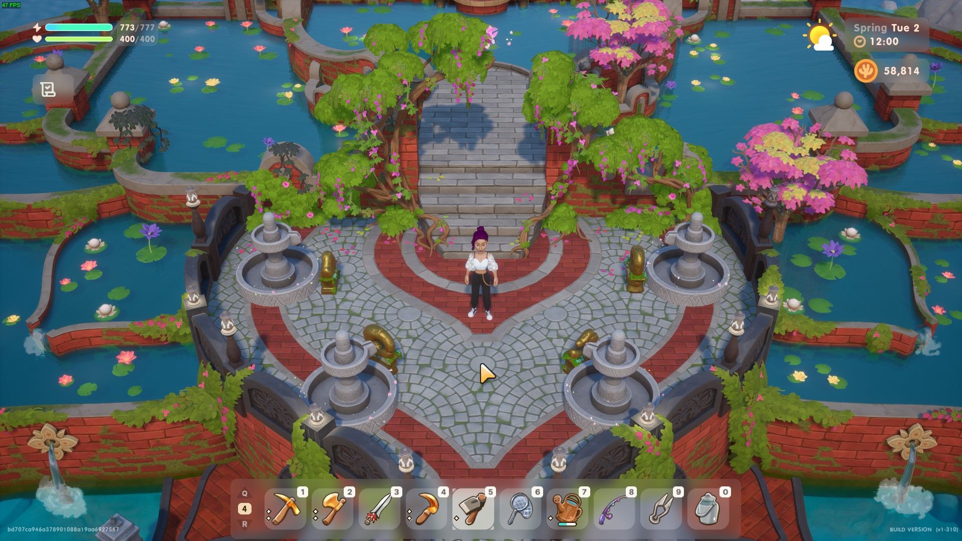 Coral Island: An image of the player character standing in the Lake Temple