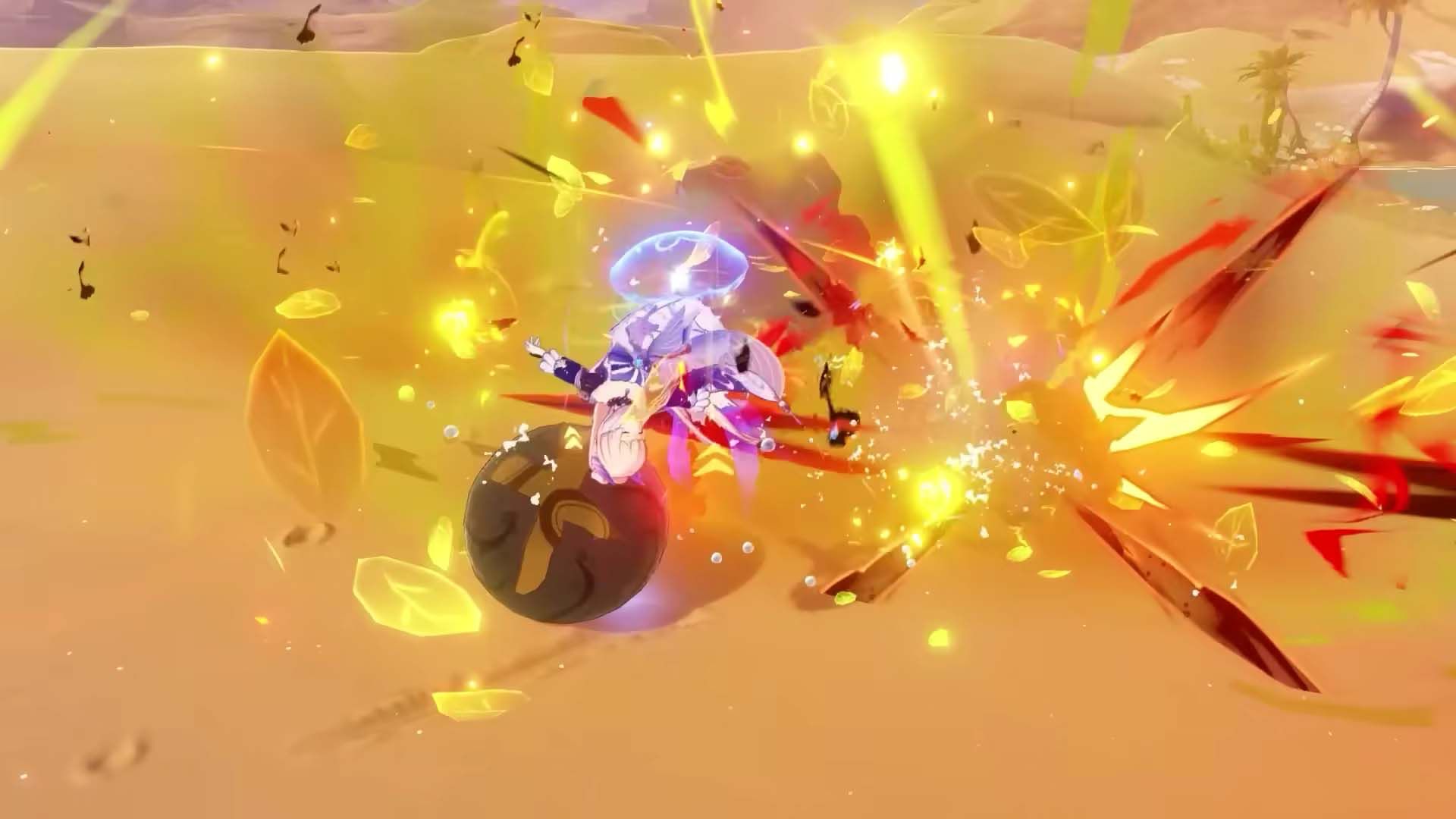 Kokomi on the field with her Elemental Skill as well as Collei and Dehya's Elemental Skills active to form a Burgeon team