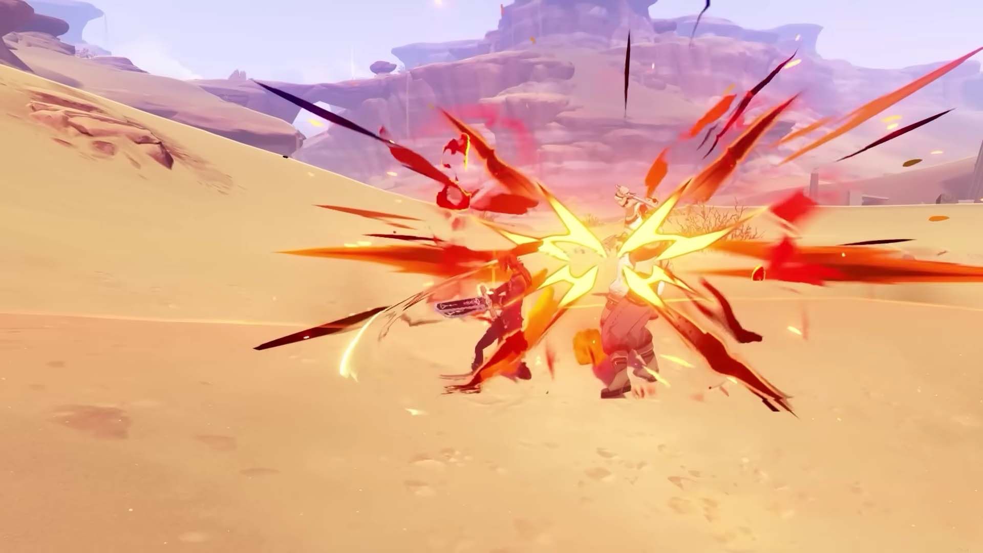 Diluc fighting an Eremite inside Dehya's Elemental Skill - Genshin Impact