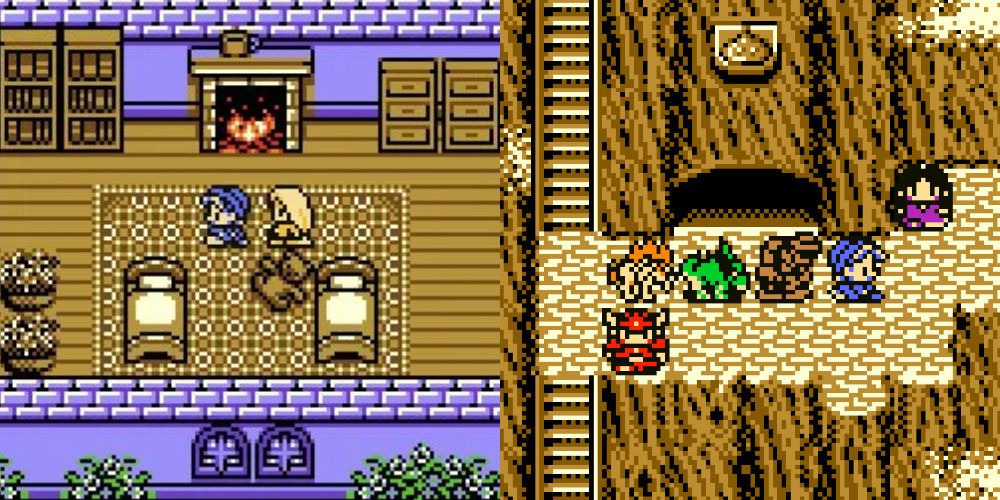 Dragon Quest Monsters interior and exterior shot side by side