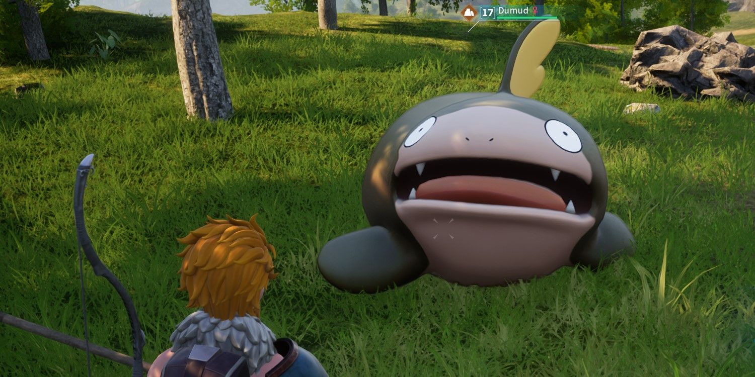 Palworld: Dumud looking confused in a grassy field